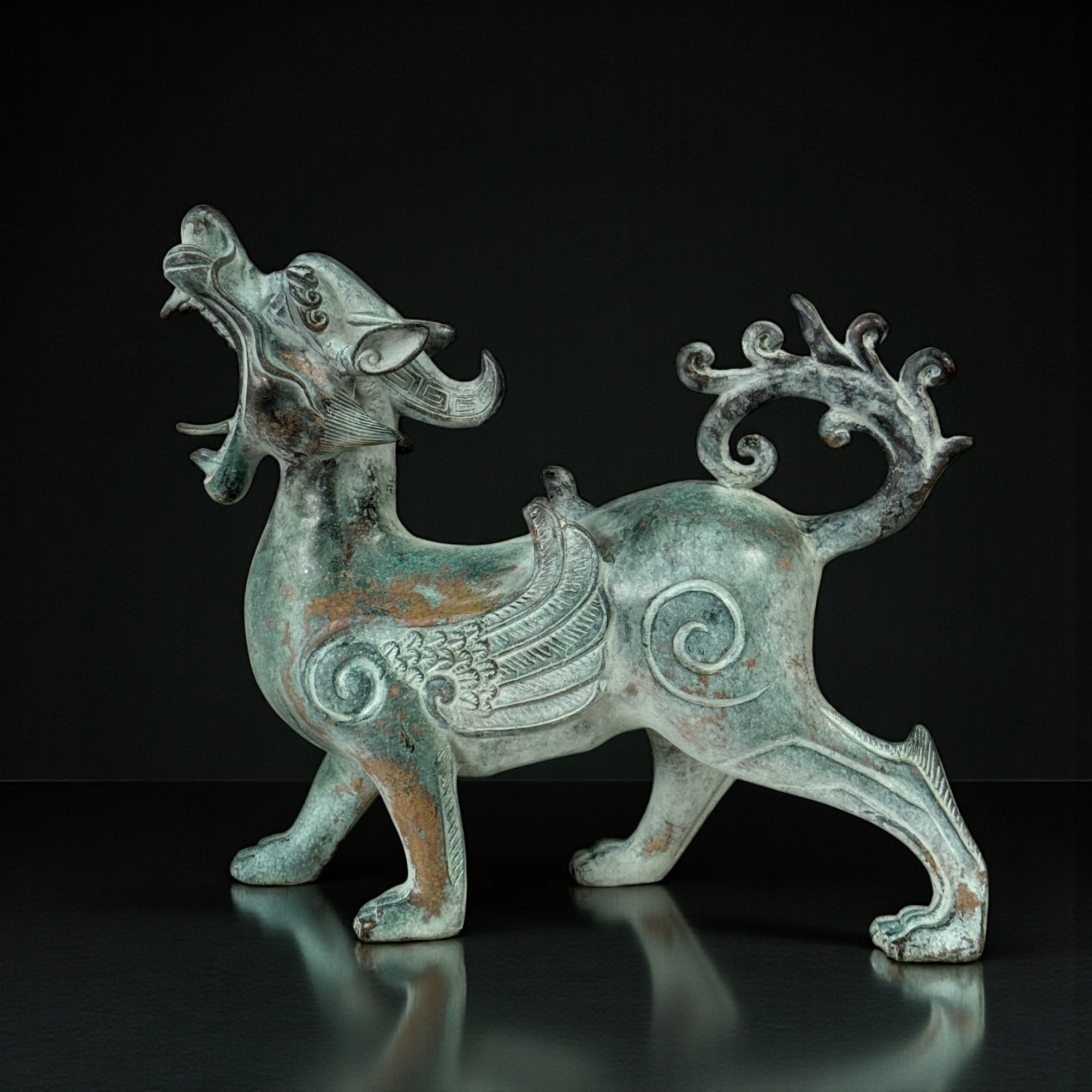 Chinesischer Pixiu Drache Bronze Skulptur 31 cm lang