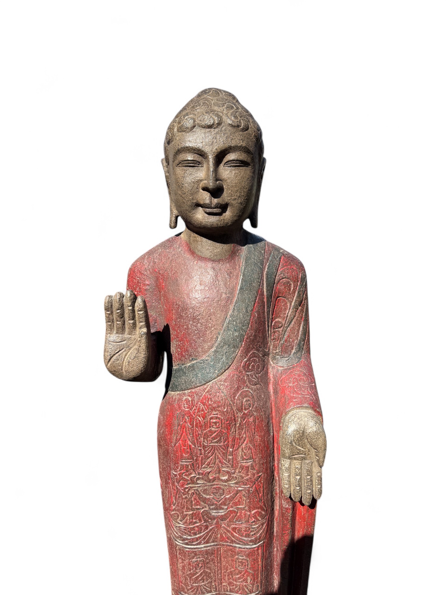 Garten Buddha Statue stehende Skulptur Schutz Geste 120 cm groß