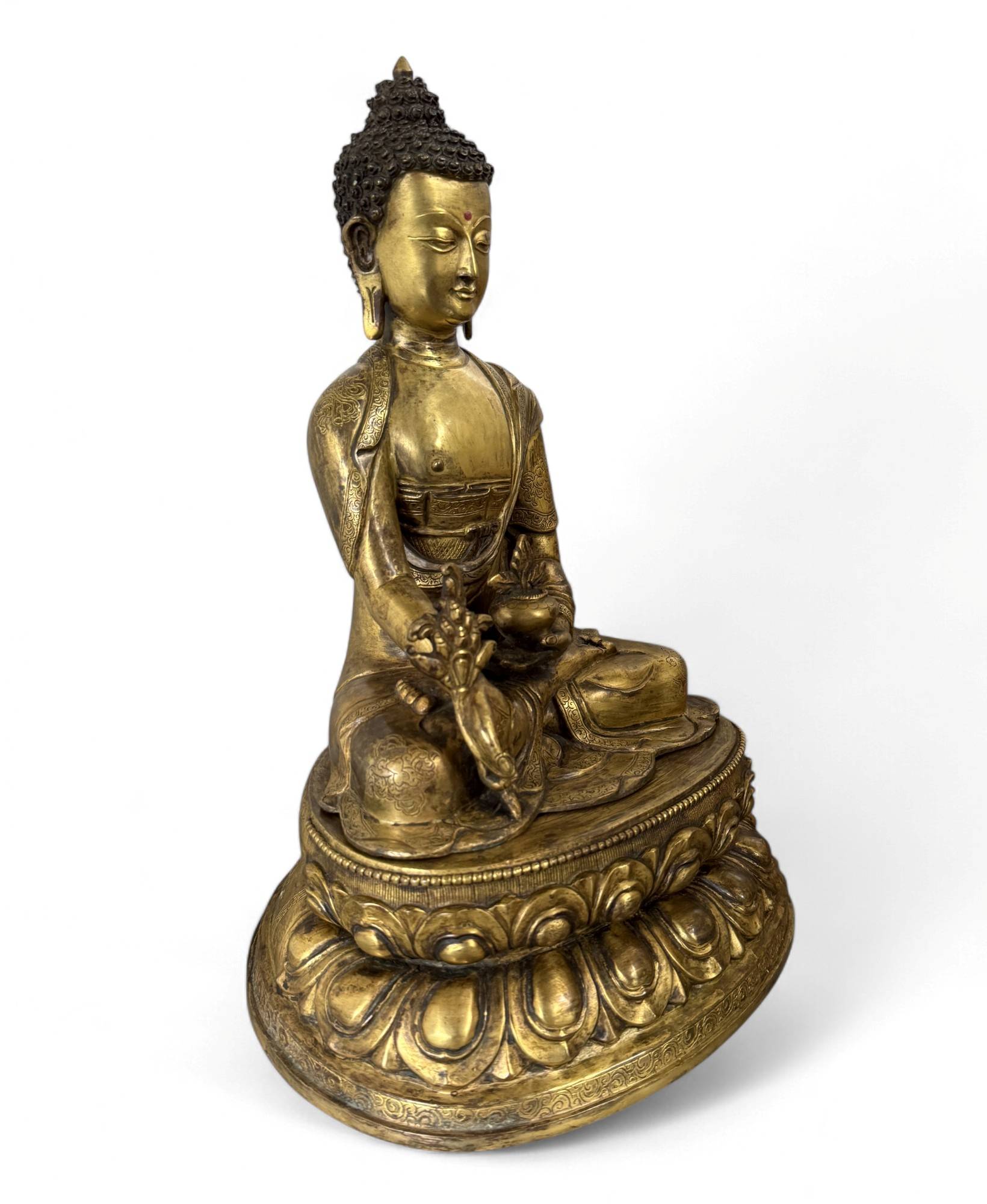 Medizin Buddha Figur vergoldete Bronze Skulptur mit Gravuren