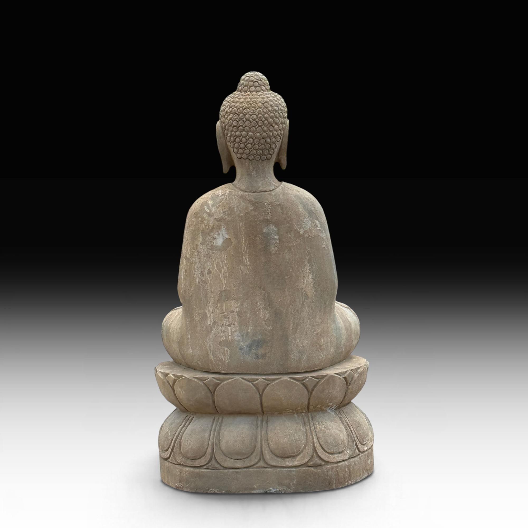 Amitabha Buddha Gartenfigur Naturstein (Bluestone), sitzend, frostfest, 79 cm