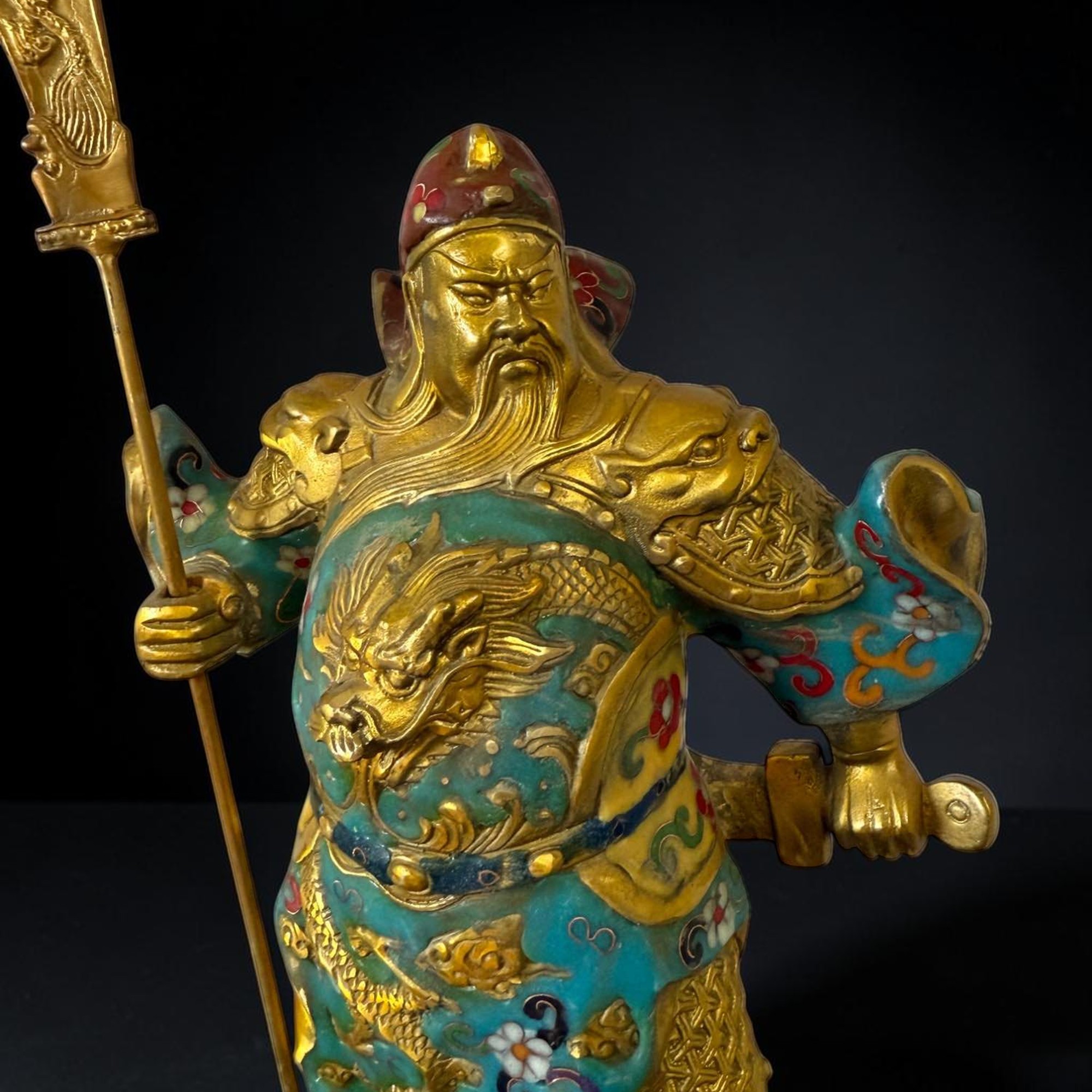 General Guan Yu China Bronze Krieger Figur Cloisonne Skulptur
