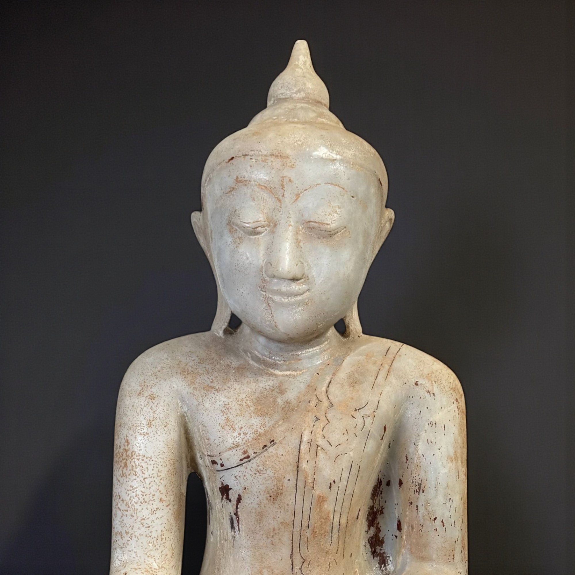 Alte Burma Buddha Statue aus Marmor Stein 66 cm groß
