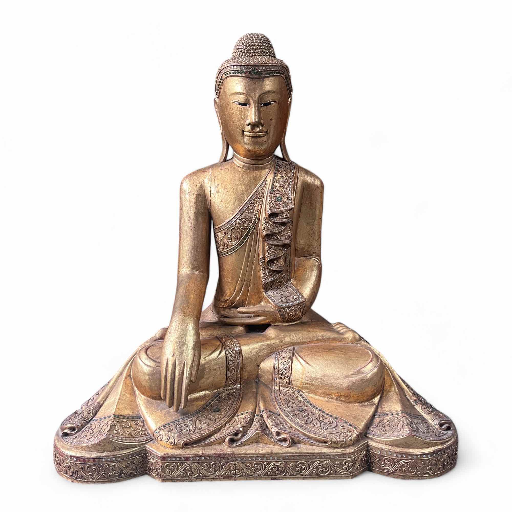Holz Buddha Statue Thailand blattvergoldet 90cm groß Holz Buddha Statue Thailand blattvergoldet 90cm groß
