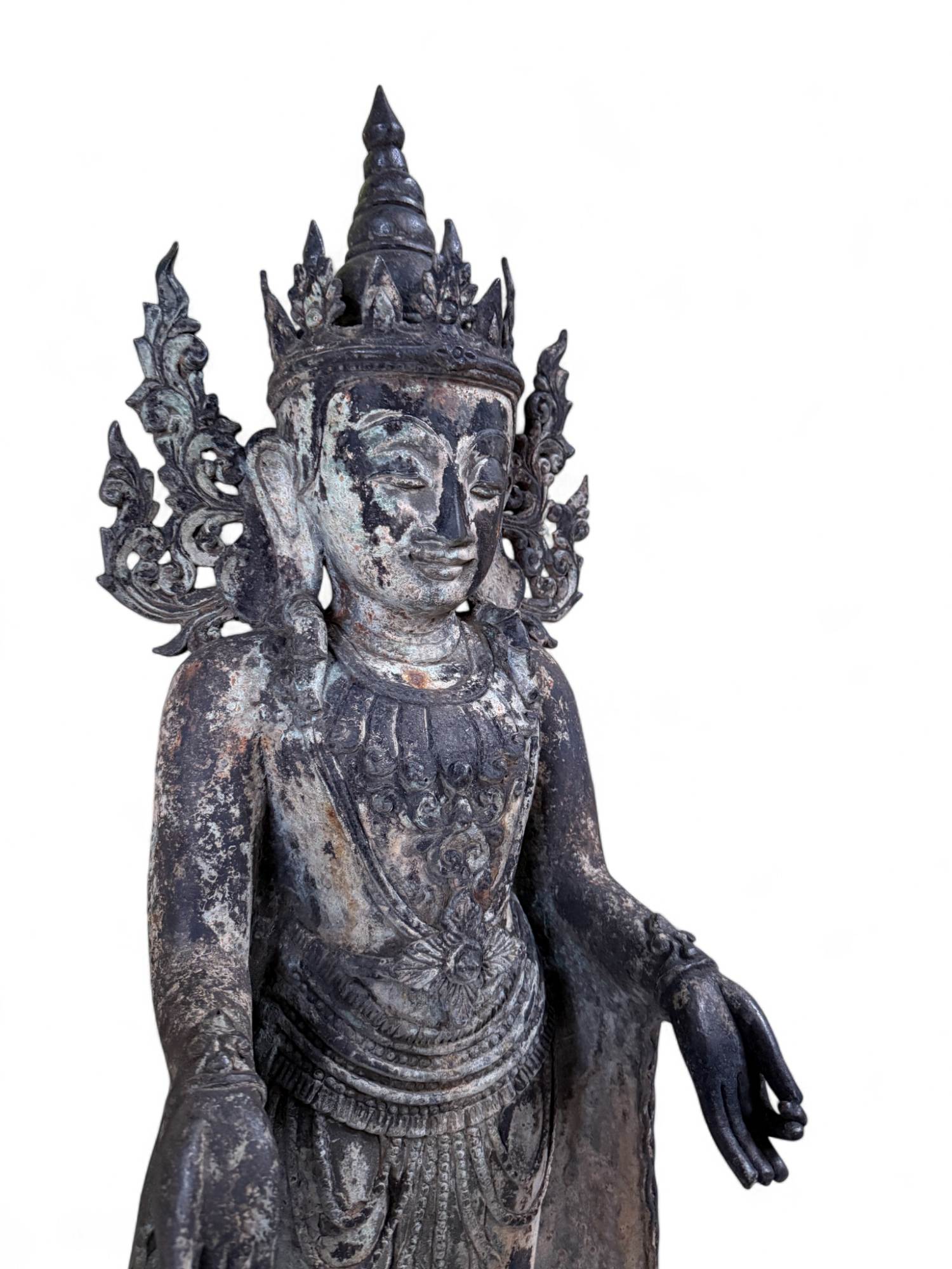 Gekrönter Burma Buddha Bronze Skulptur 103 cm groß