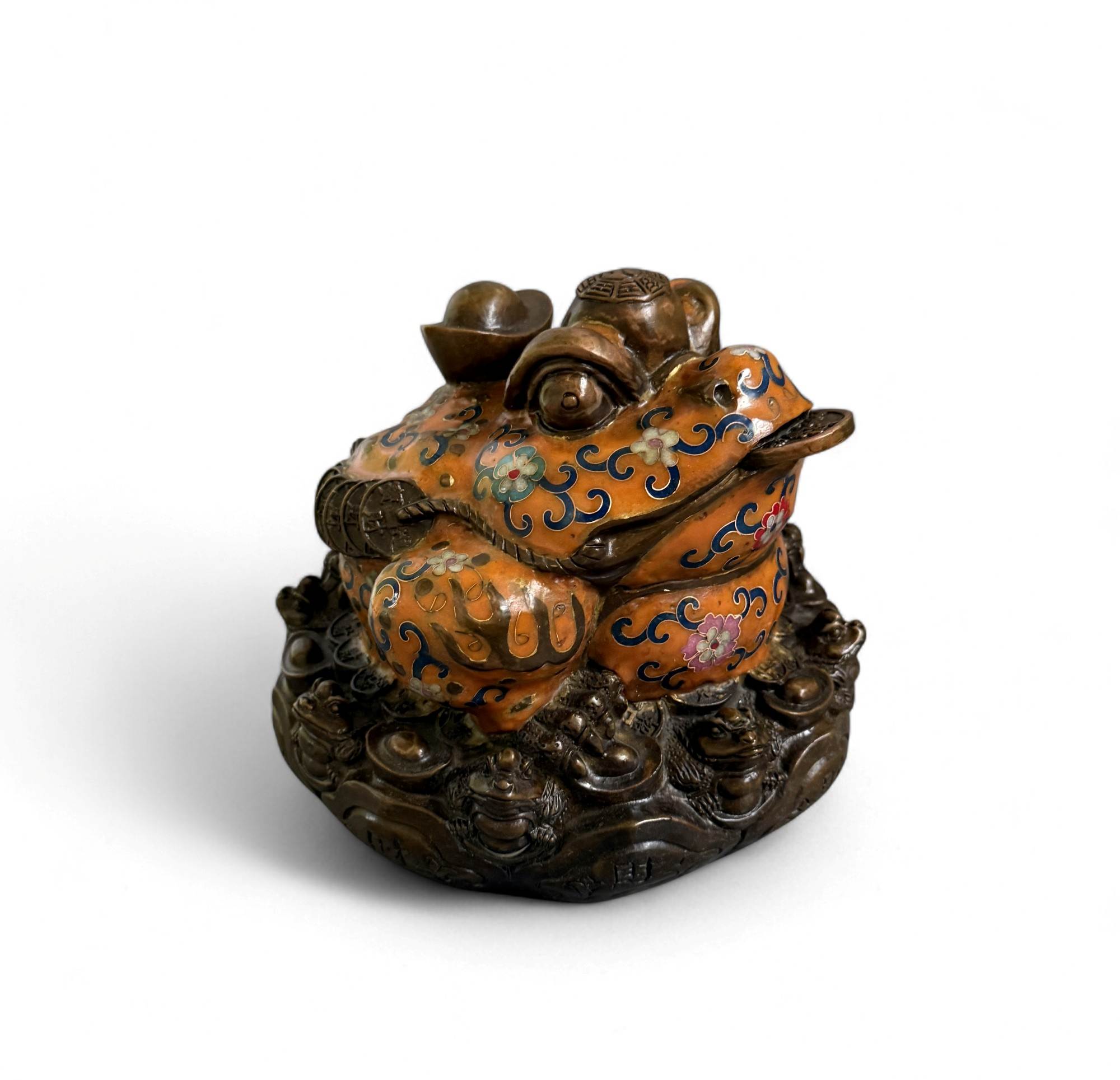 Geldfrosch Geldkröte Bronze Cloisonne chinesische Skulptur