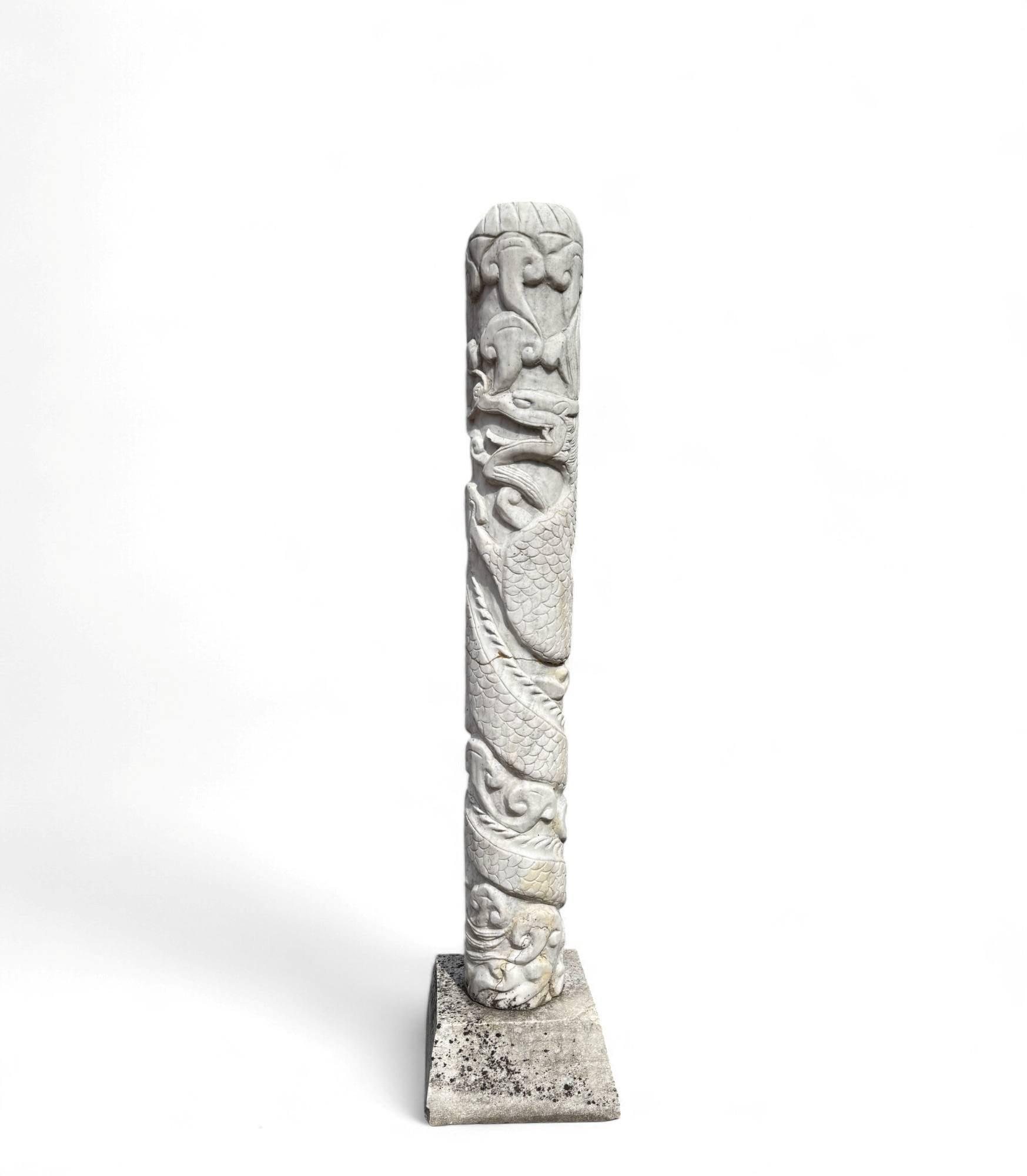Garten Stele Drachen Skulptur Marmorstein, restauriert