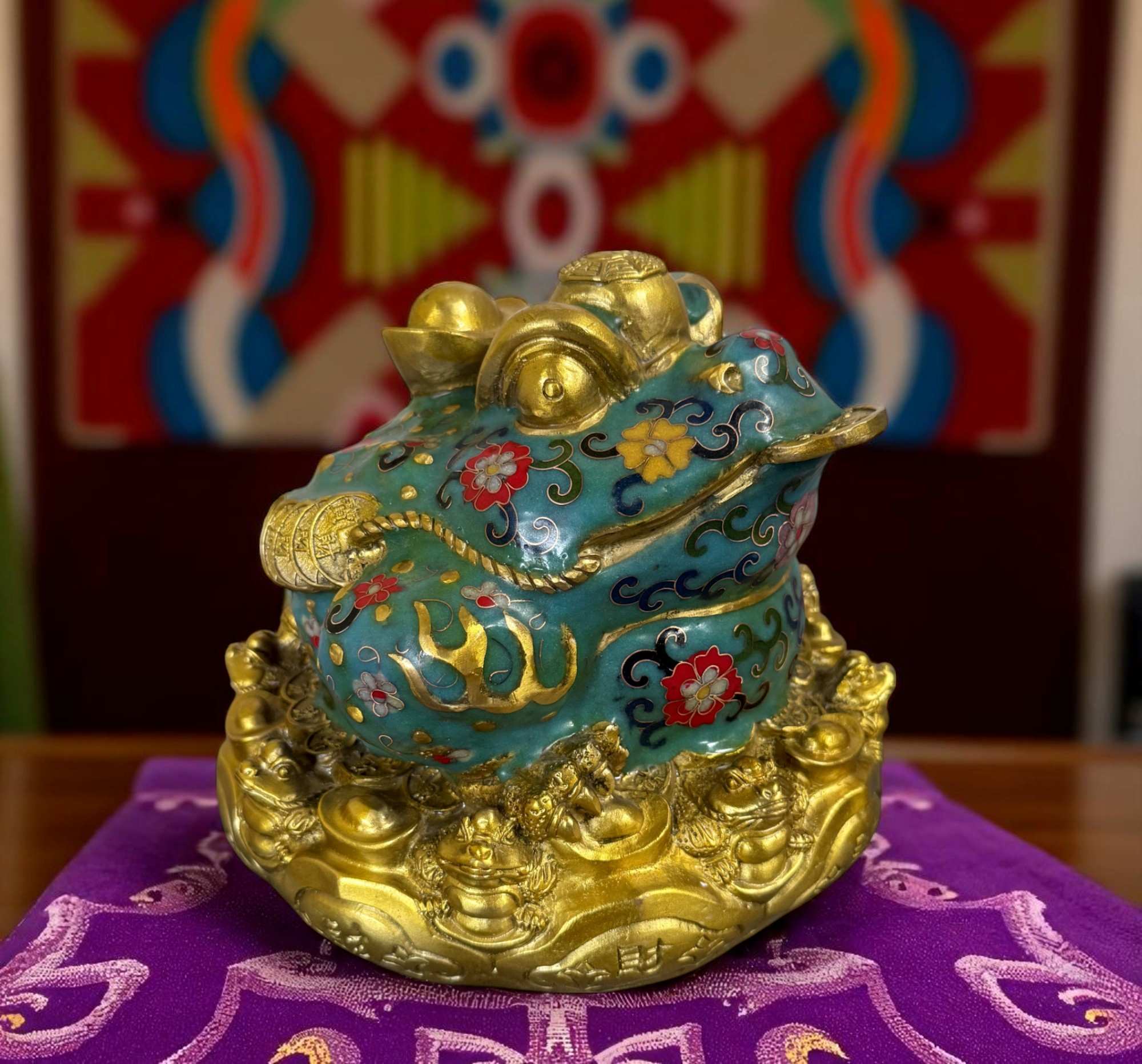 Geldfrosch Geldkröte Bronze Cloisonne chinesische Skulptur