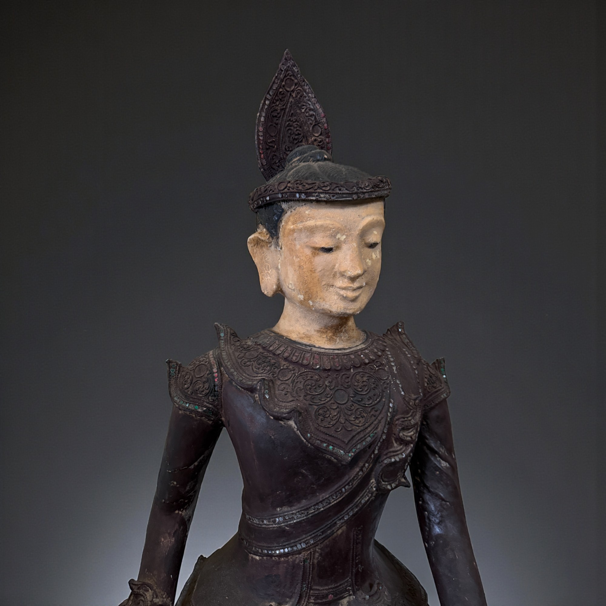 Tempeldiener Skulptur birmanisches Sammlerstück - 86 cm