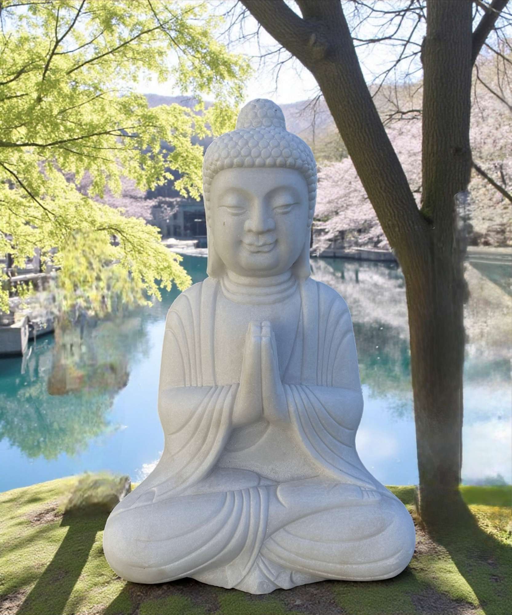 Garten Buddha Statue Marmor Stein Anjali Mudra