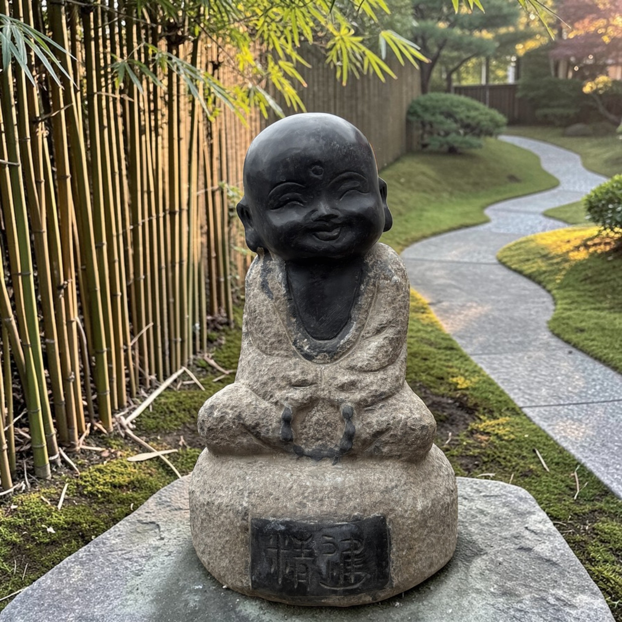 Zen Mönch Garten Figur 34cm Naturstein Skulptur Tibet China Frostfest 14,5kg