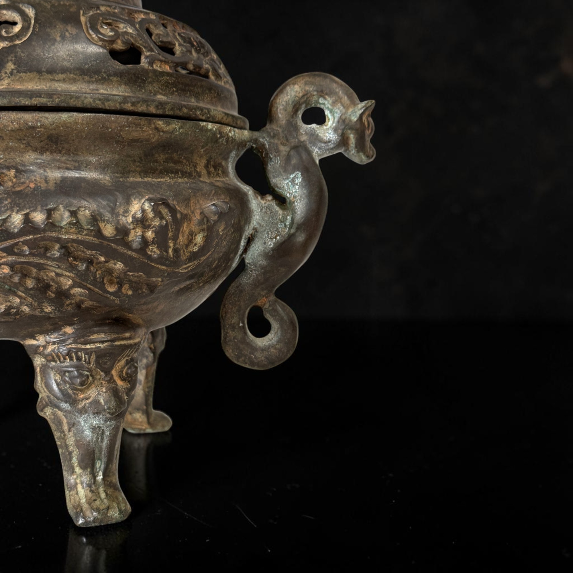 Altes chinesisches Räuchergefäß Bronze Eisen Drachen & Phönix