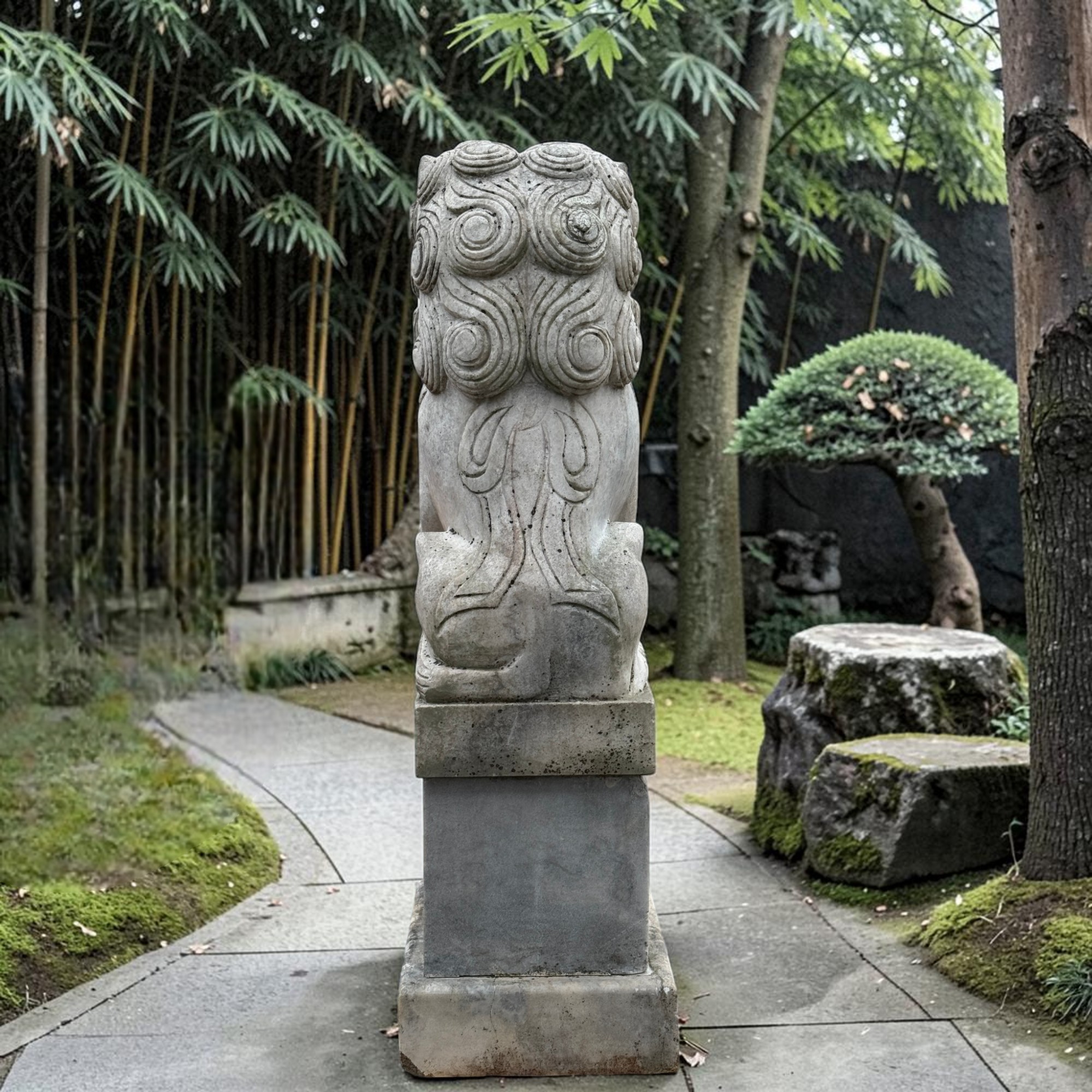 Fu-Hunde 150cm: Paar alte chinesische Wächterlöwen aus Stein für den Asia Garten