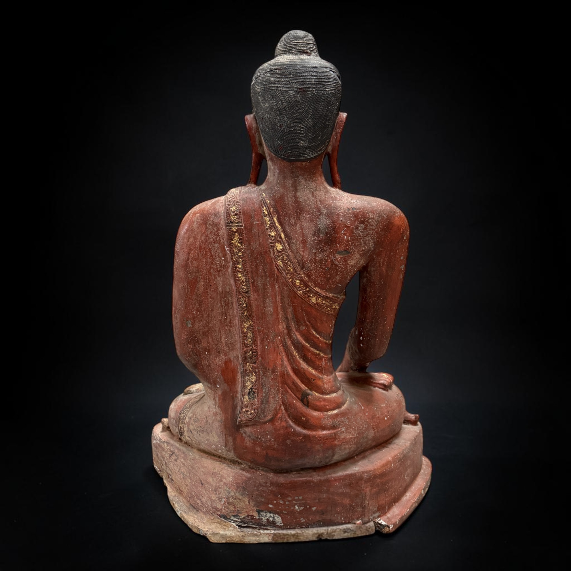 Burma Buddha Statue Lacquerware 98cm – Mon State – Altes Sammlerstück 18./19. Jh