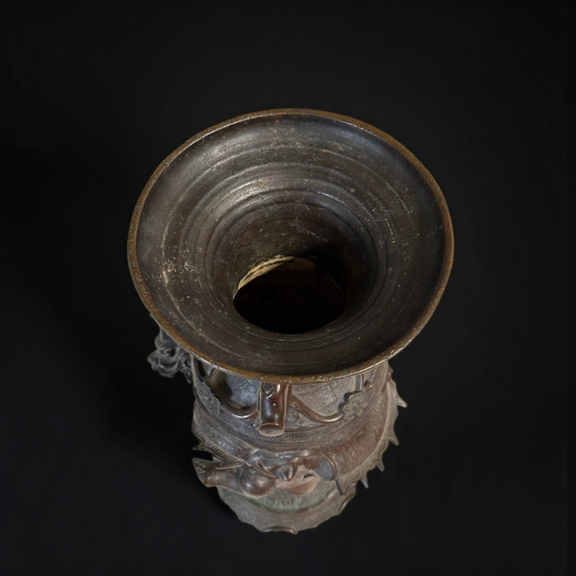 Alte China Bronze Vase Drache Fledermaus: Chinesische Prunkvase Alt 42cm