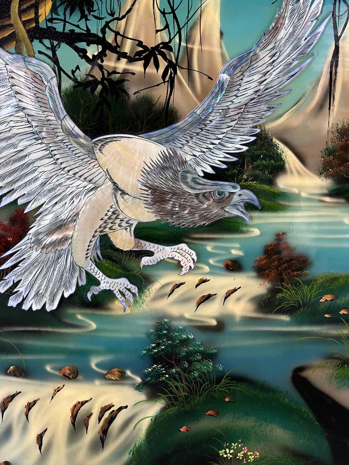 Asiatisches Wandbild Holz Lackbild Perlmutt mit Adler 0,8m Asiatisches Wandbild Holz Lackbild Perlmutt mit Adler 0,8m