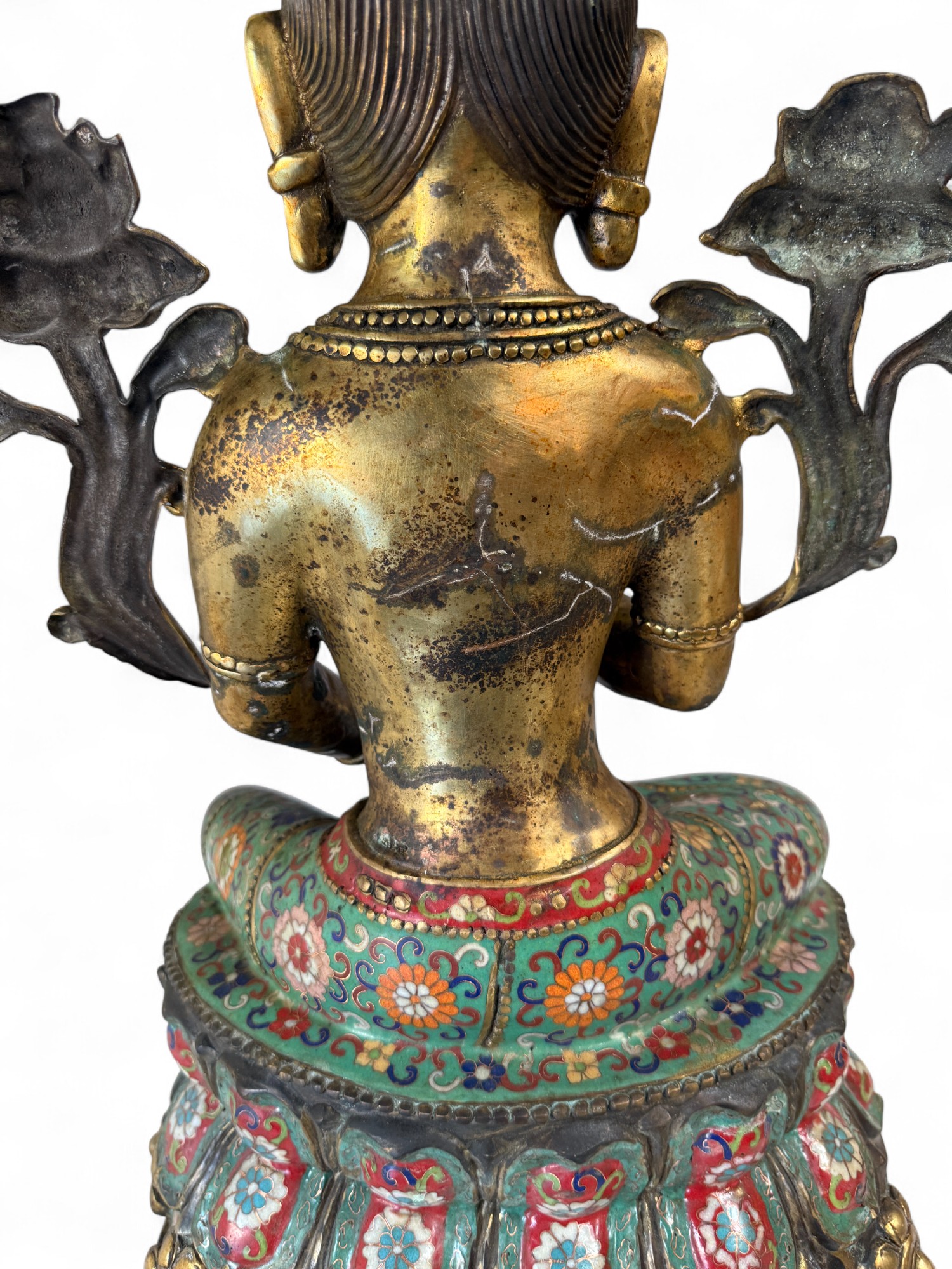 Grüne Tara Statue – Bronze Cloisonné – Tibet/China, ca. 50–70 Jahre