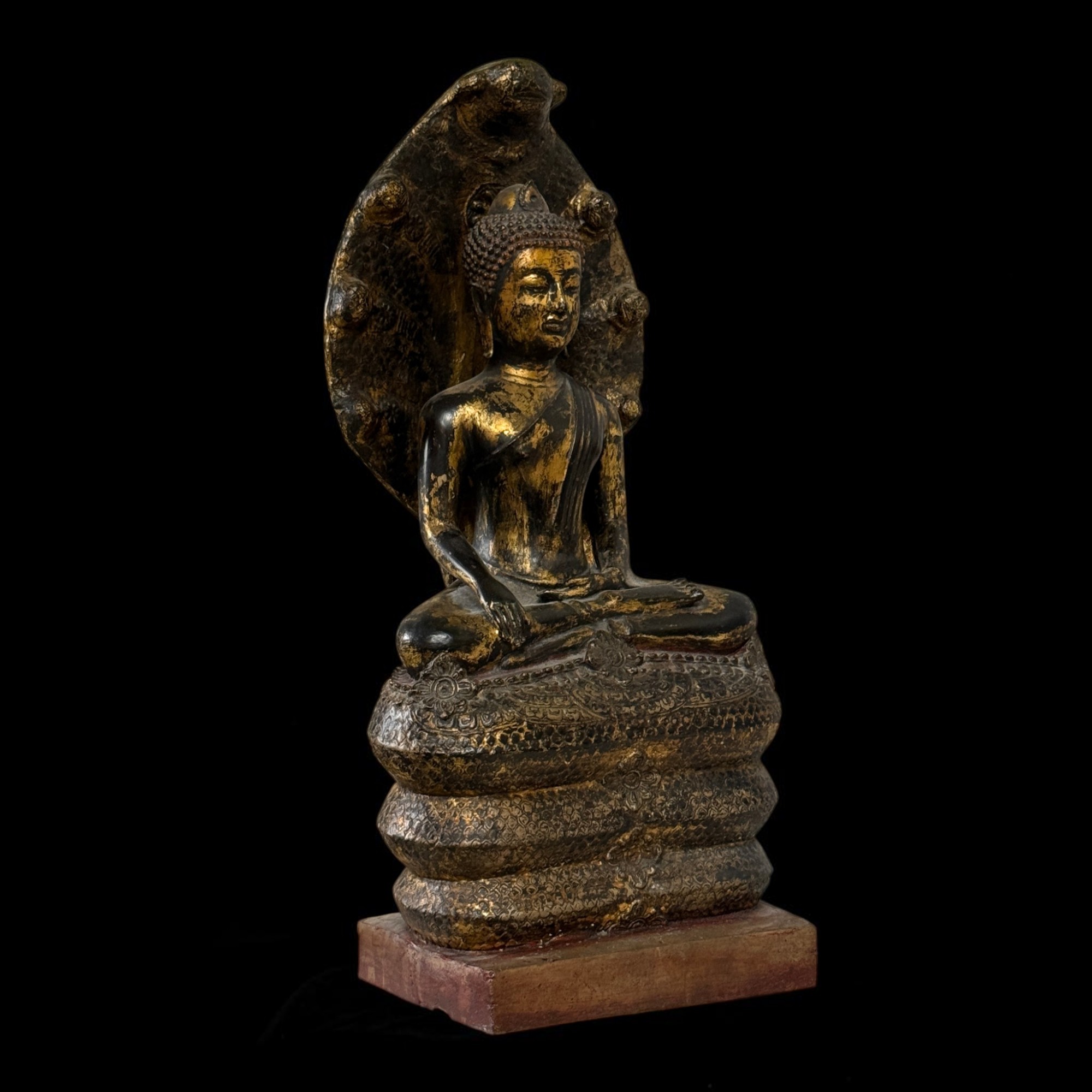 Naga Bronze Buddha Statue mit Mucalinda Schlange aus Burma
