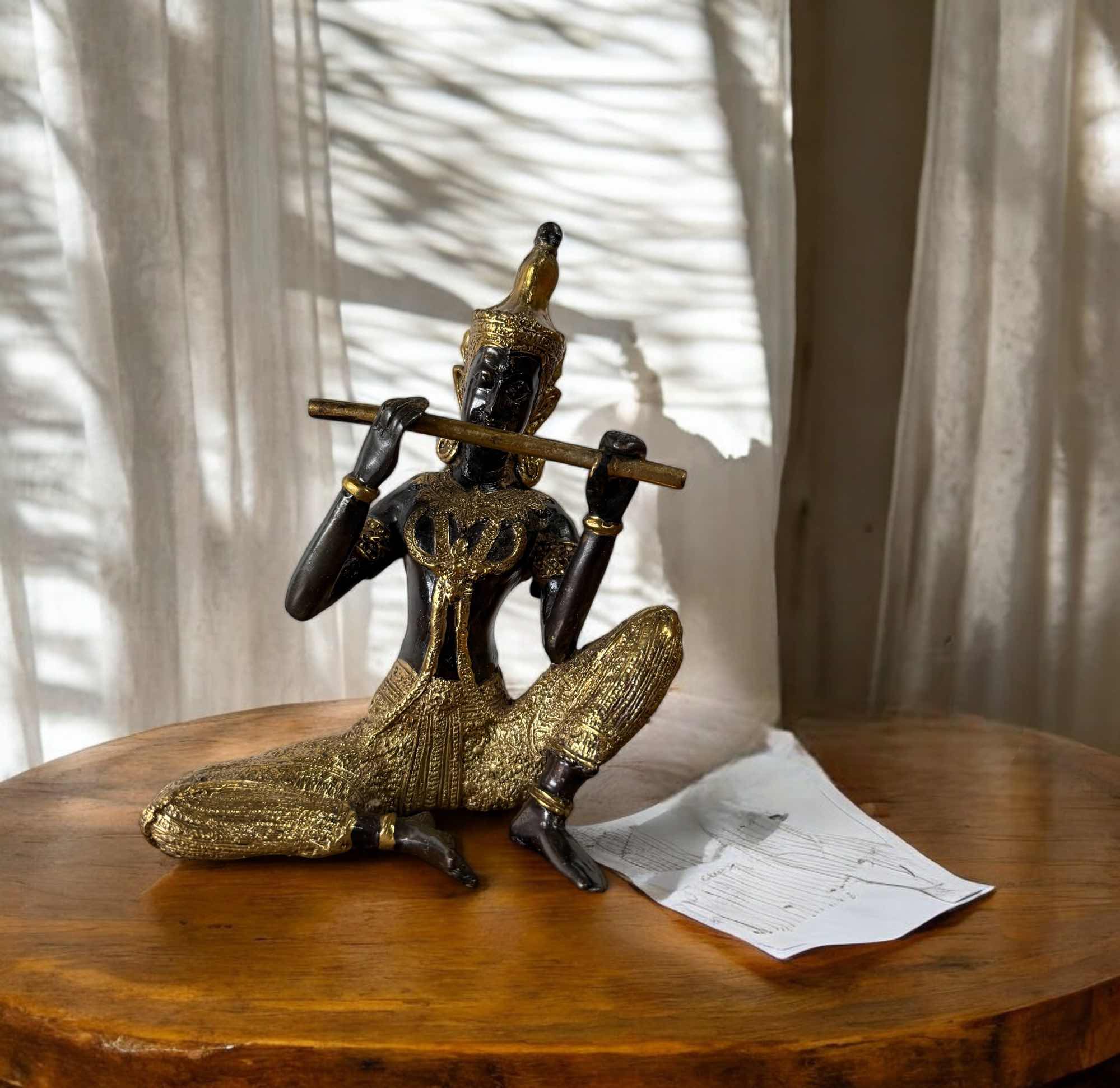 Thailändischer Tempelwächter Musiker Bronze Figur