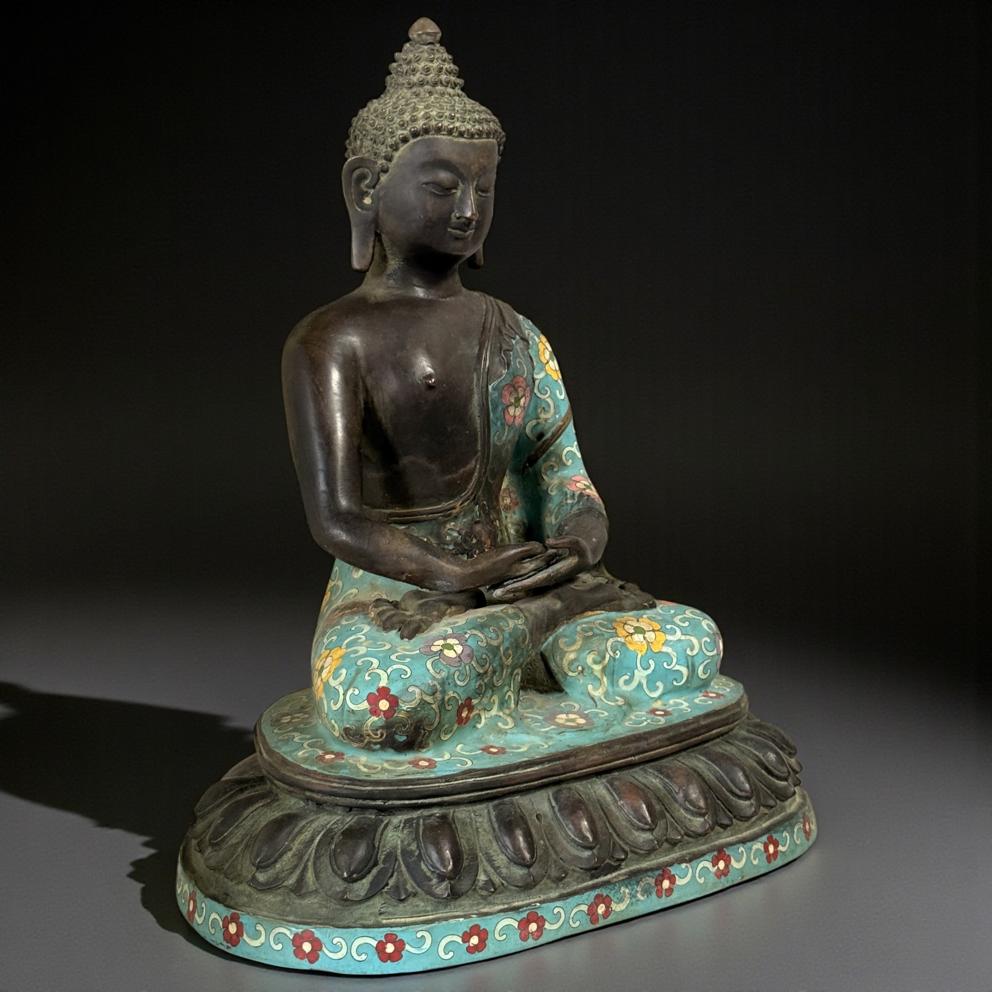 Buddha Figur Bronze China Cloisonne Skulptur 40 cm groß