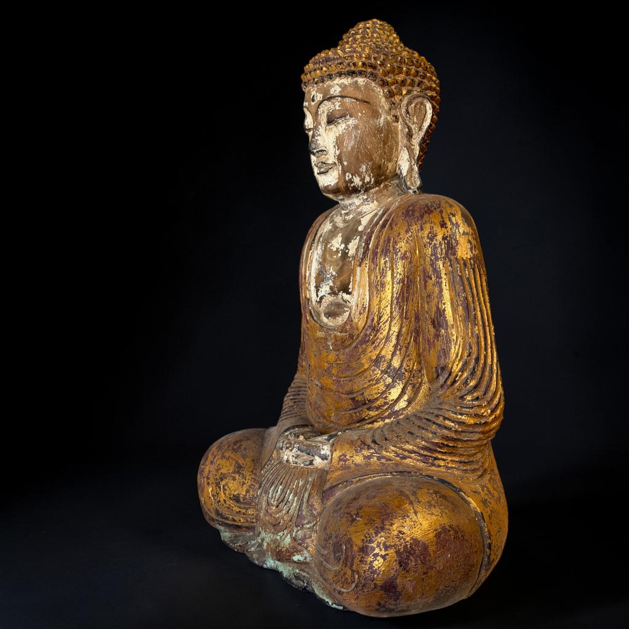 Massiver Suarholz Buddha Meditierend – Handarbeit & Vintage-Look (63 cm)