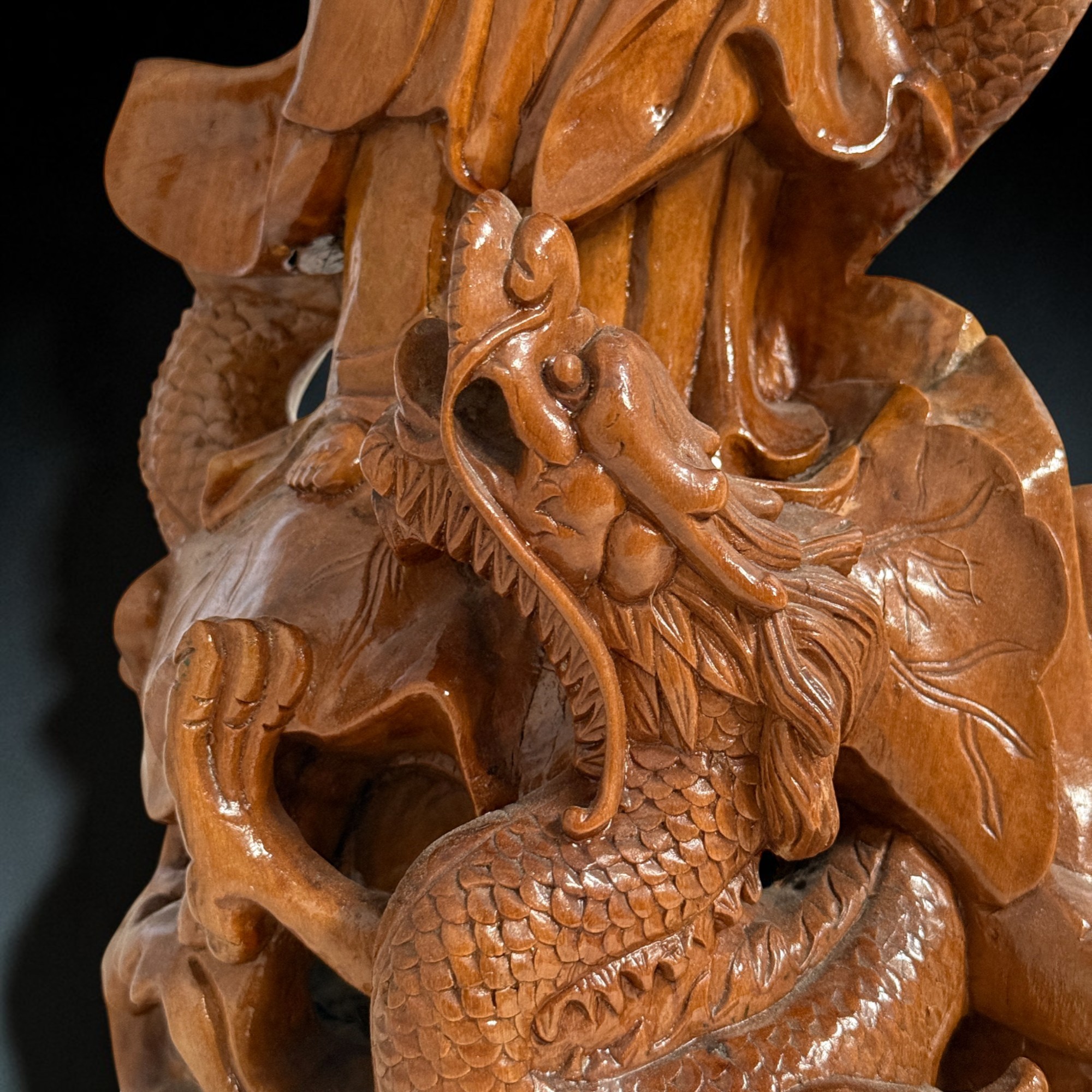 Holz Buddha Statue Guan Yin Skulptur 47 cm groß