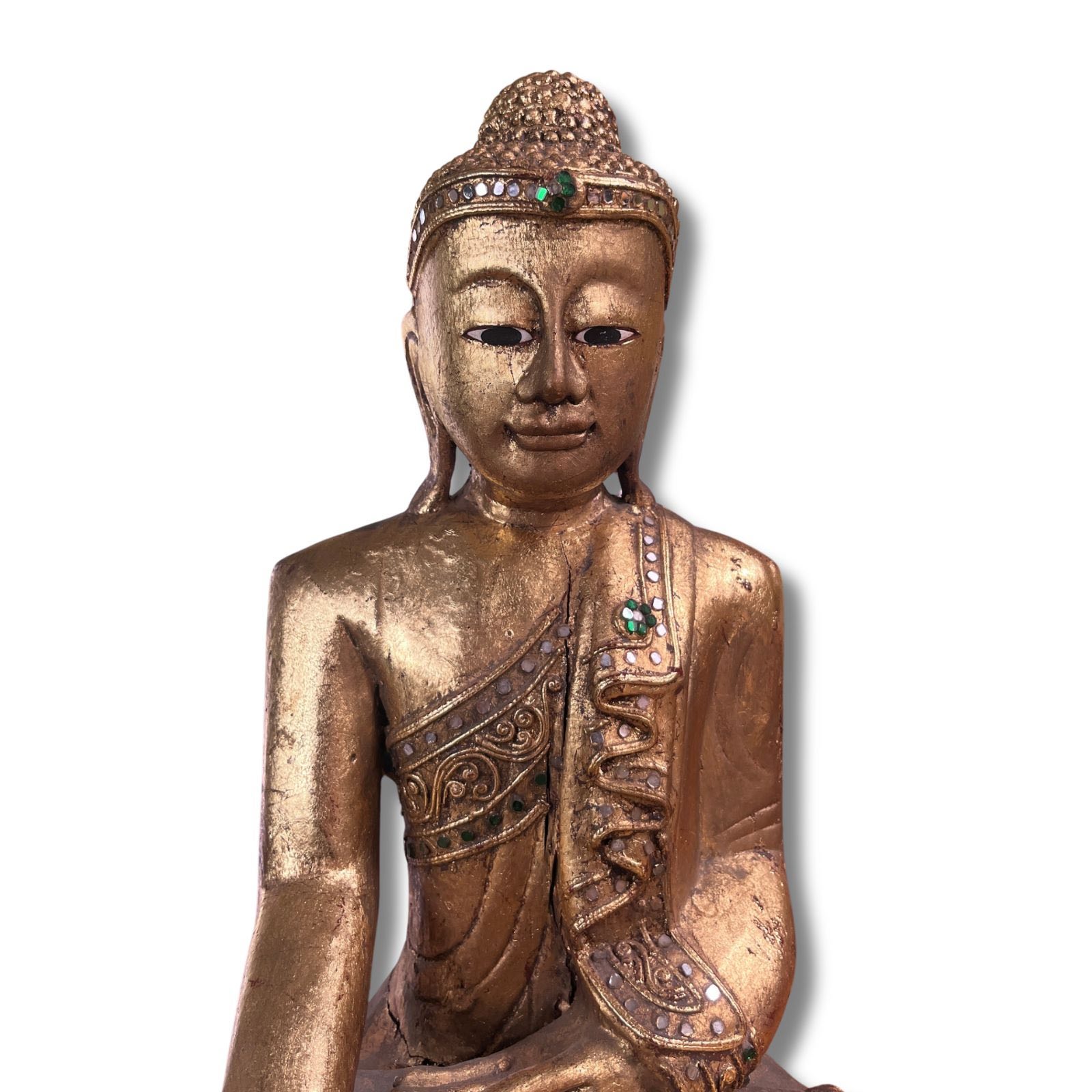Holz Buddha Statue Thailand blattvergoldet 44,5cm
