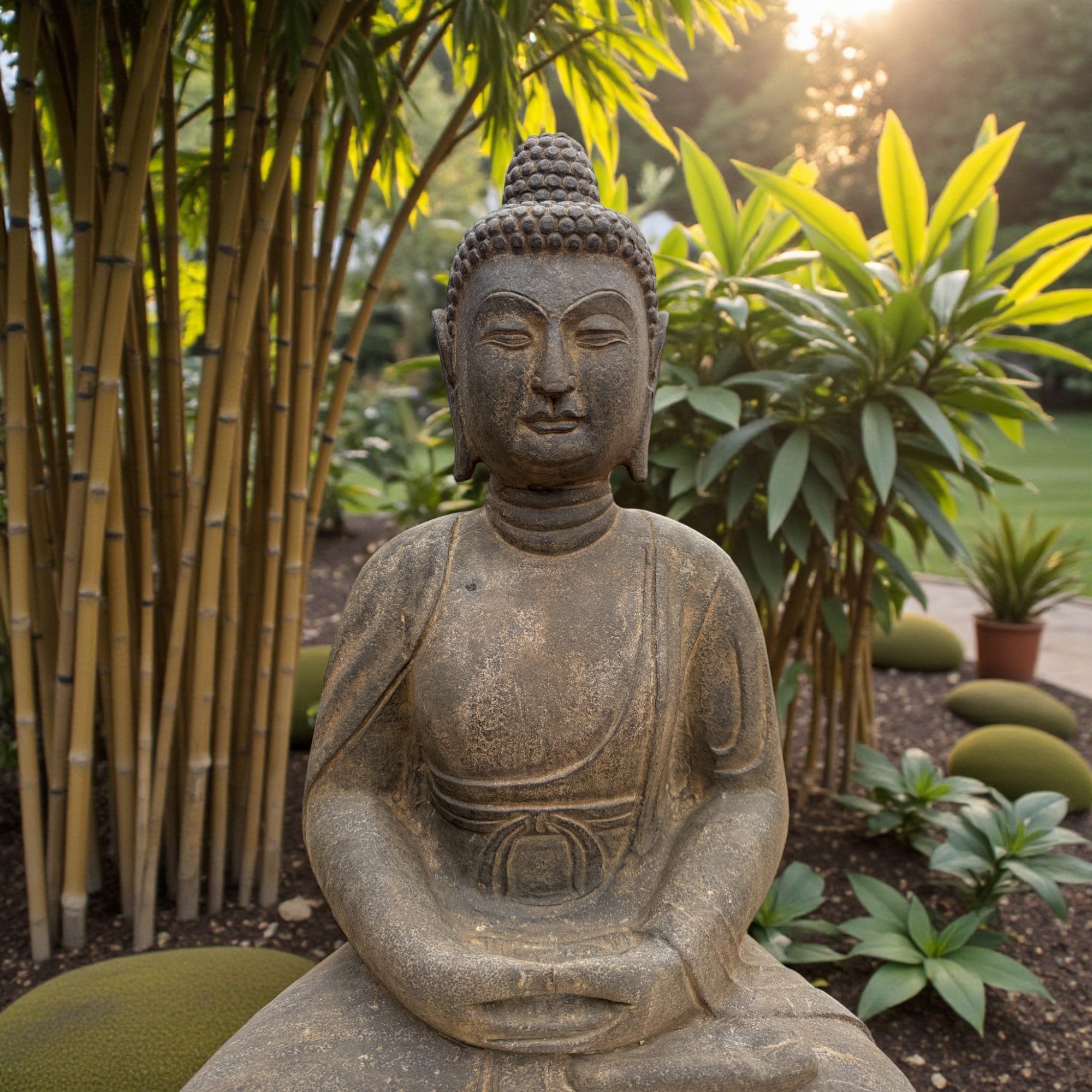 Stein Buddha Figur Garten Statue Naturstein - meditierend