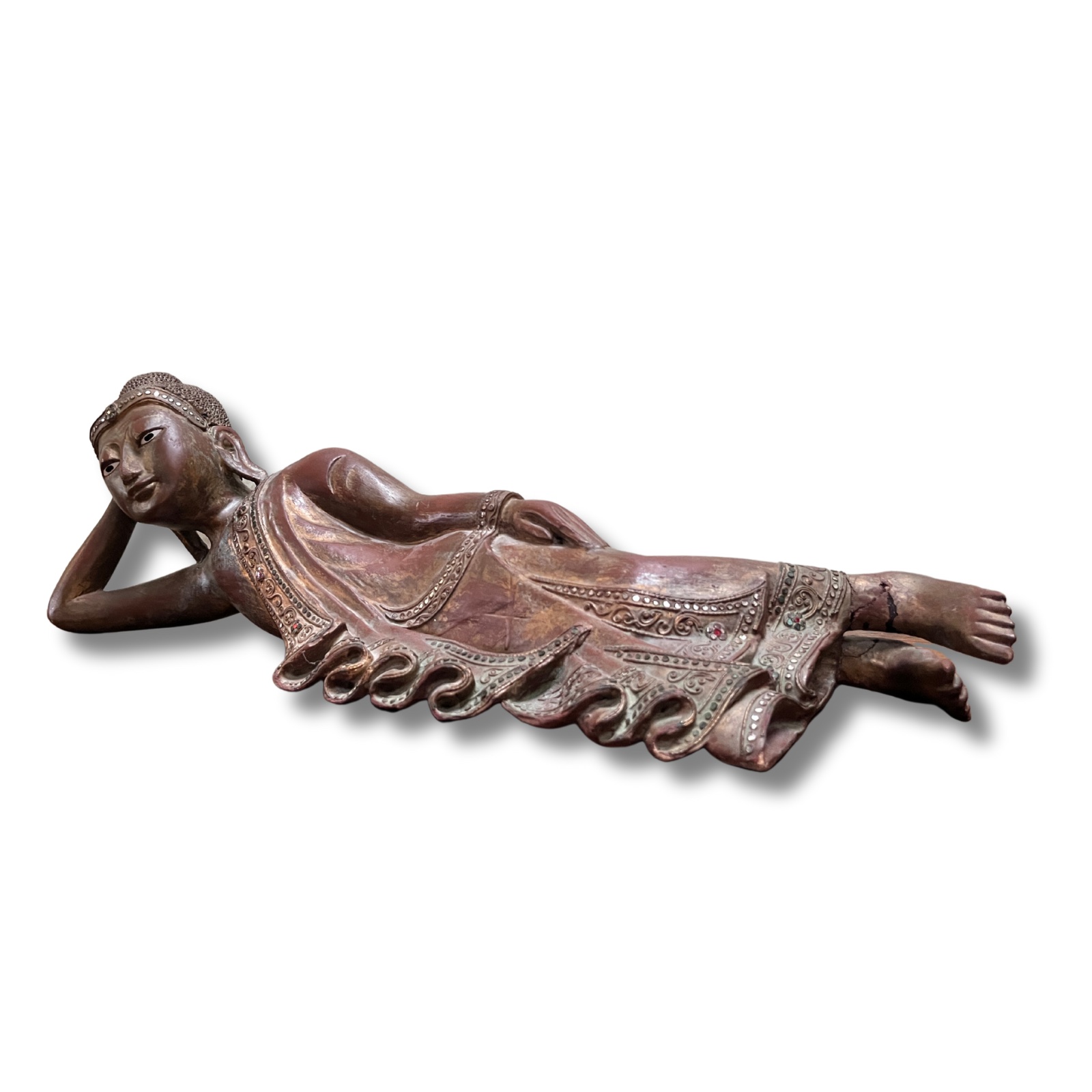Liegender Holz Buddha aus Burma - 70cm