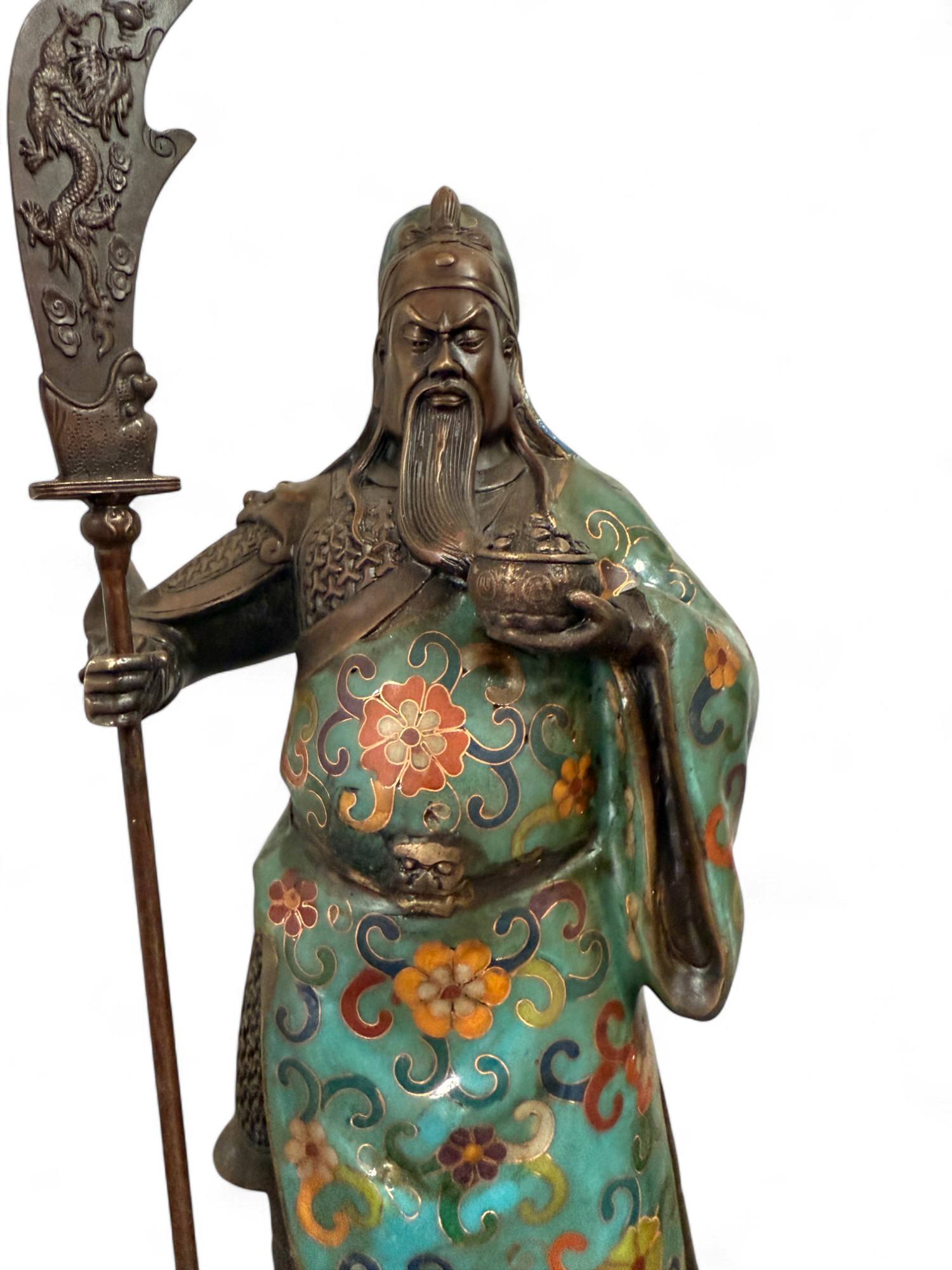General Guan Yu China Bronze Krieger Figur Cloisonne Skulptur