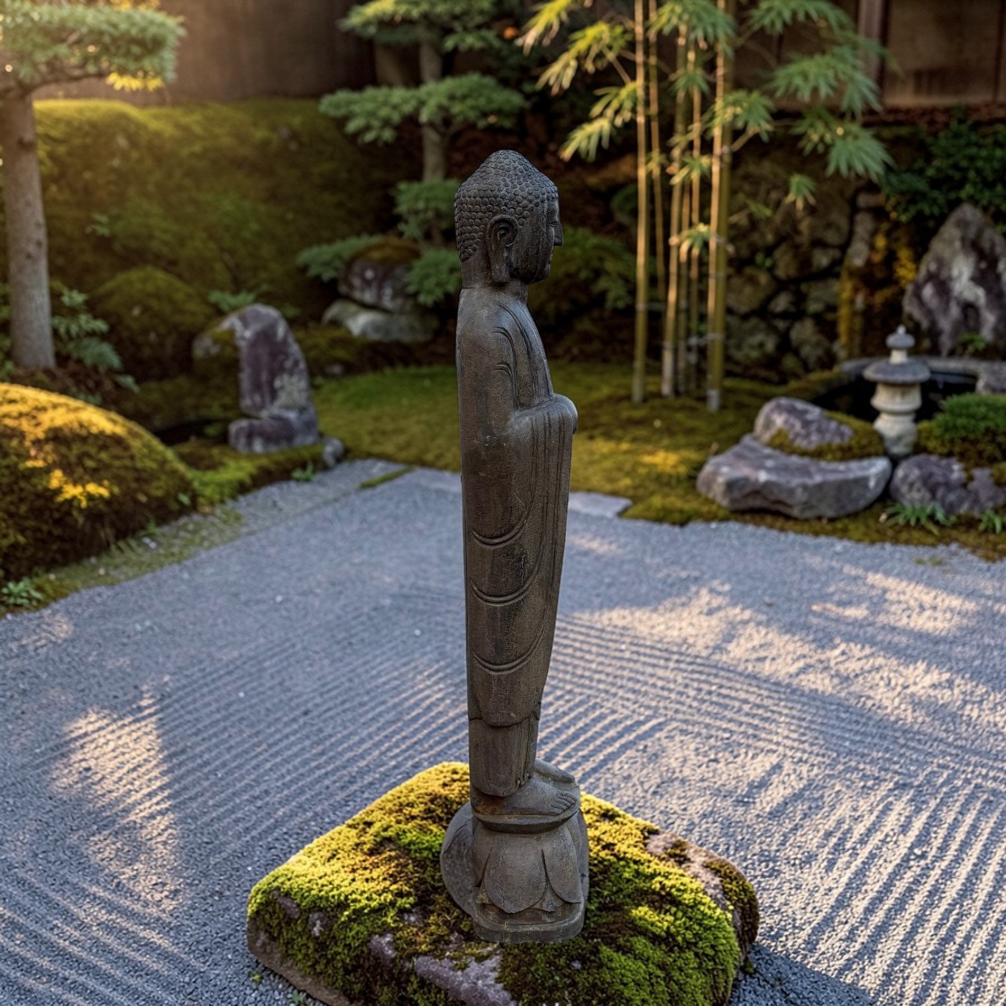 Große Garten Buddha Statue aus Naturstein mit ruhender Handhaltung