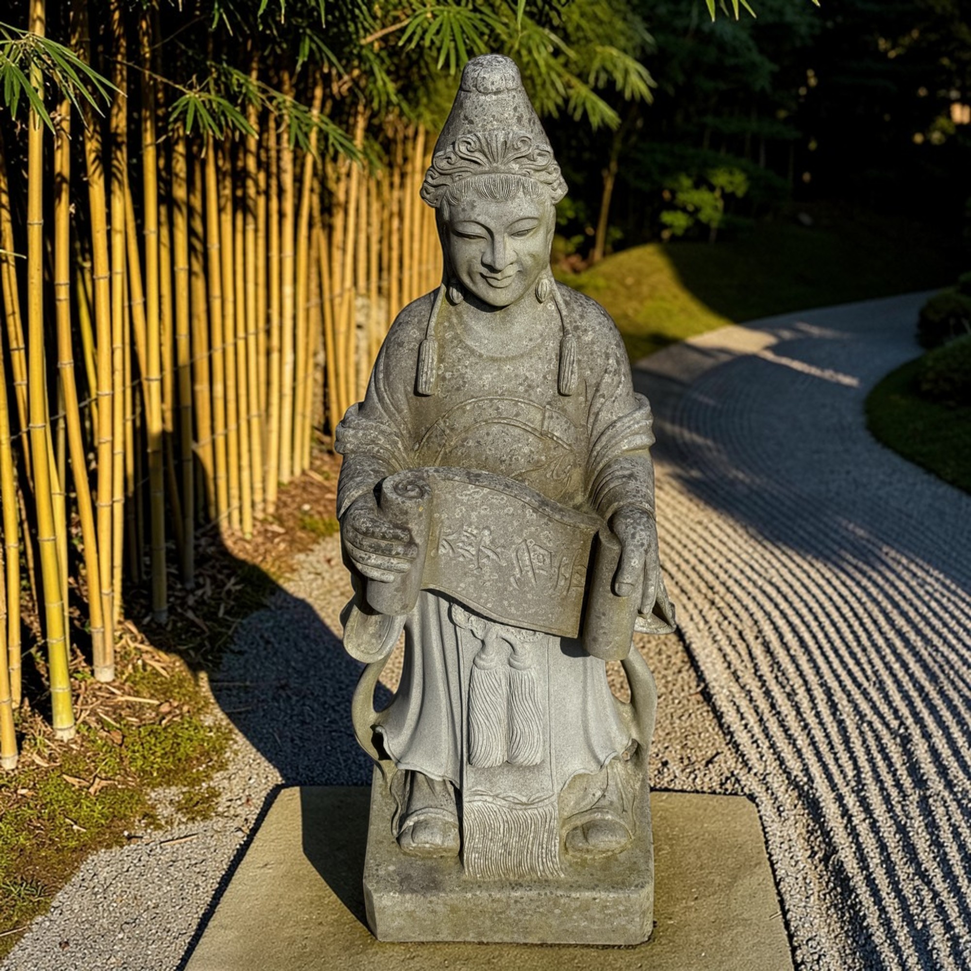 Naturstein Gelehrtenstatue aus China – 101 cm – Symbol für Bildung & Weisheit – 50 Jahre alt