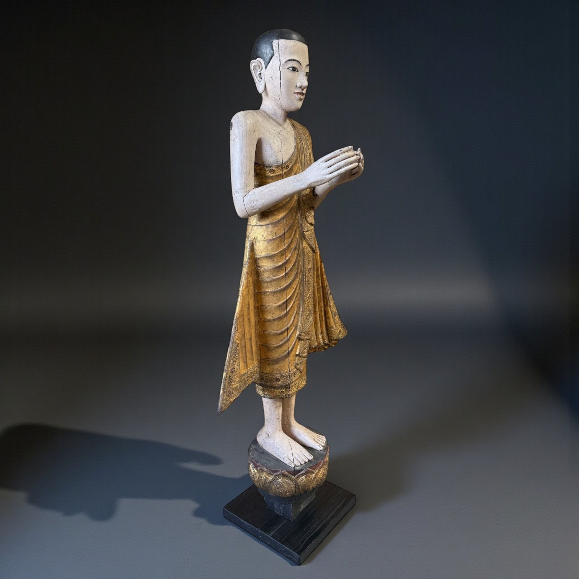 Burma Mönch Statue Teak Holz Skulptur meditierende Pose