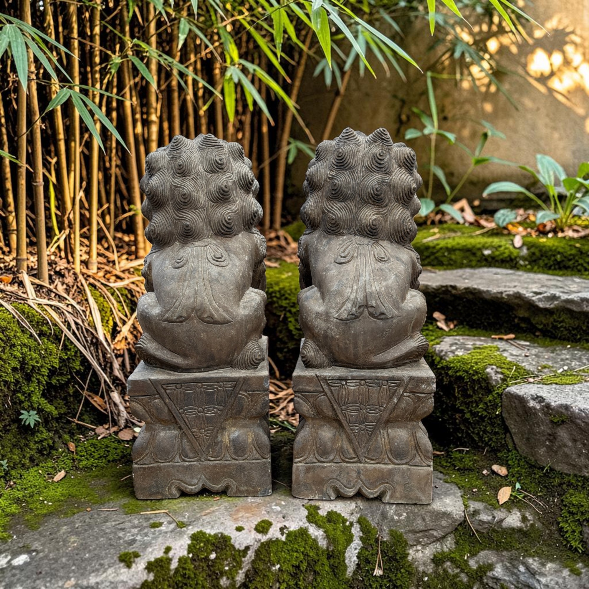 Wächterlöwen Paar aus Naturstein | Fu Dogs Tempellöwen 60cm | Tibet-China 70kg