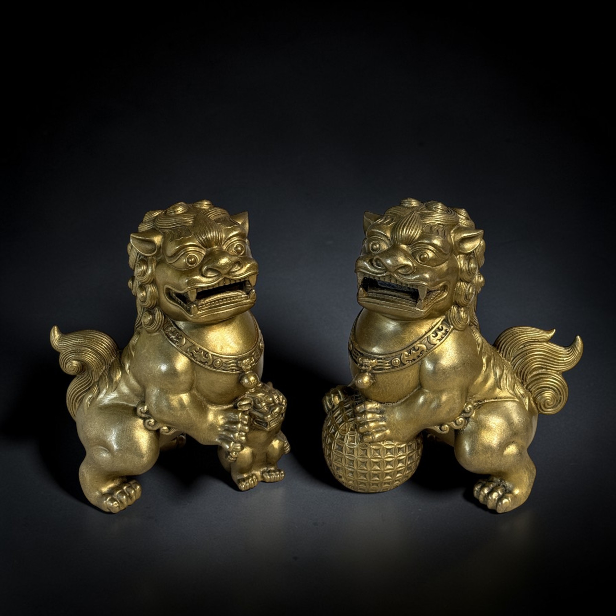 Bronze Wächterlöwen Paar – 21 cm – Feng Shui Schutzsymbol