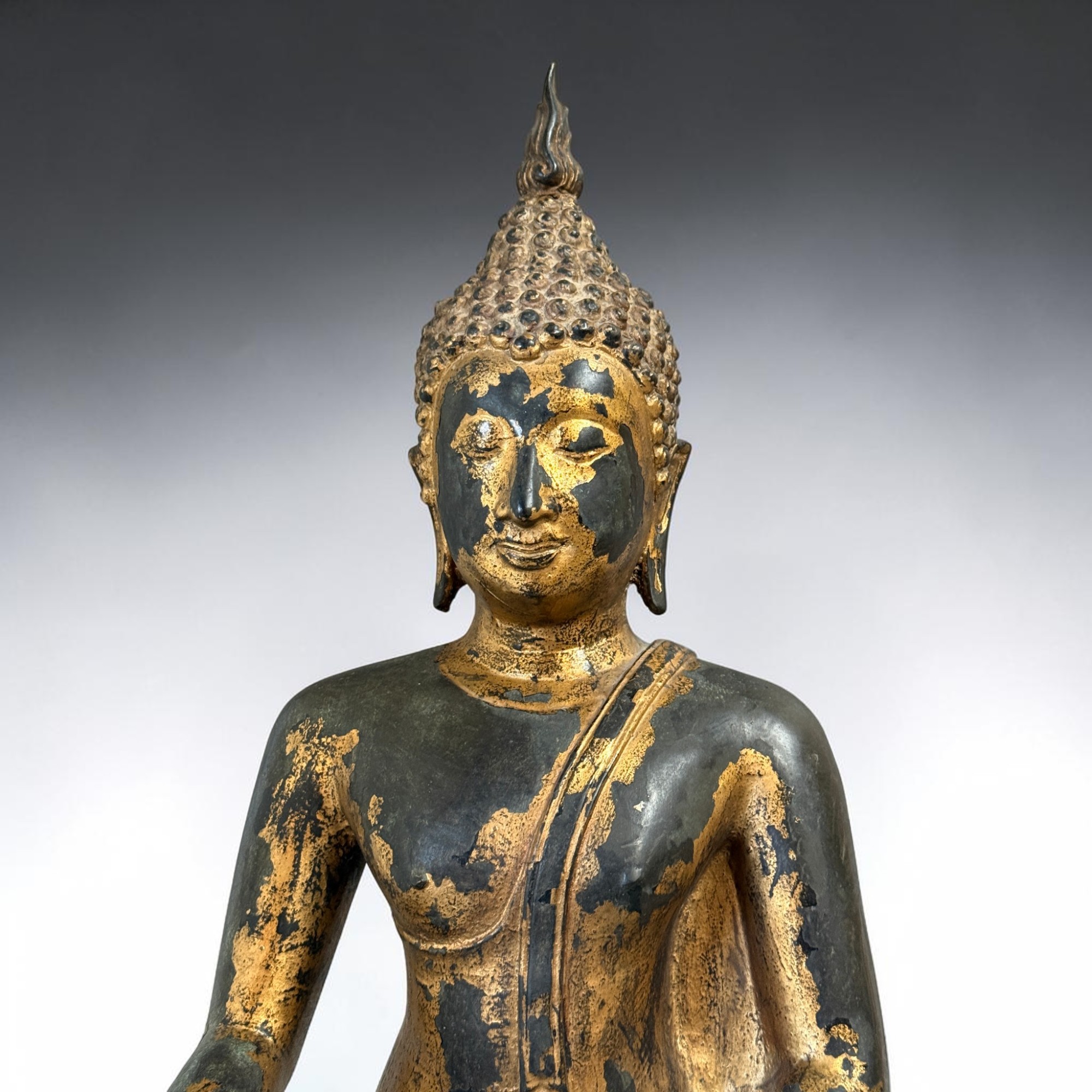 Bronze Buddha Thailand 59cm Sukhothai Stil massiv 18,5kg Vergoldet Sammlerstück