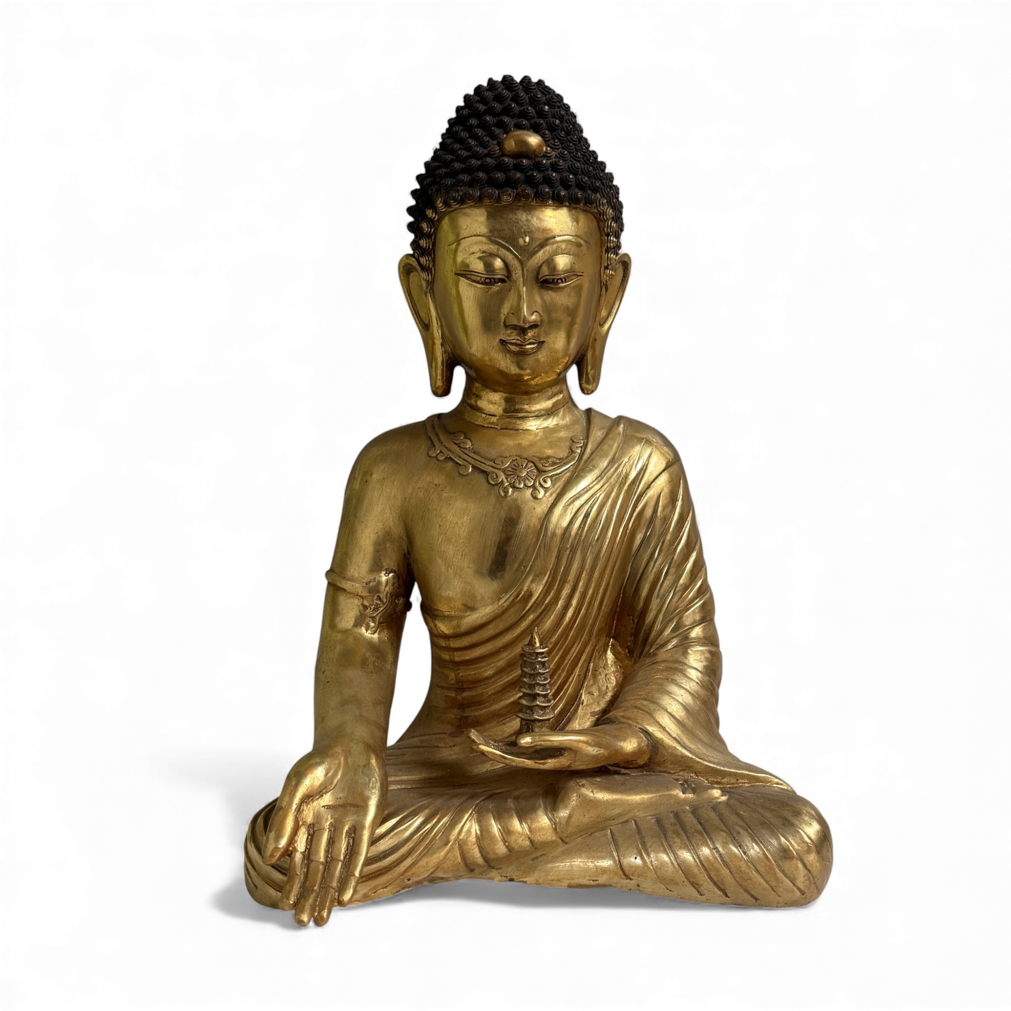 Bronze Buddha Figur mit Stupa – Tibet China – 43 cm