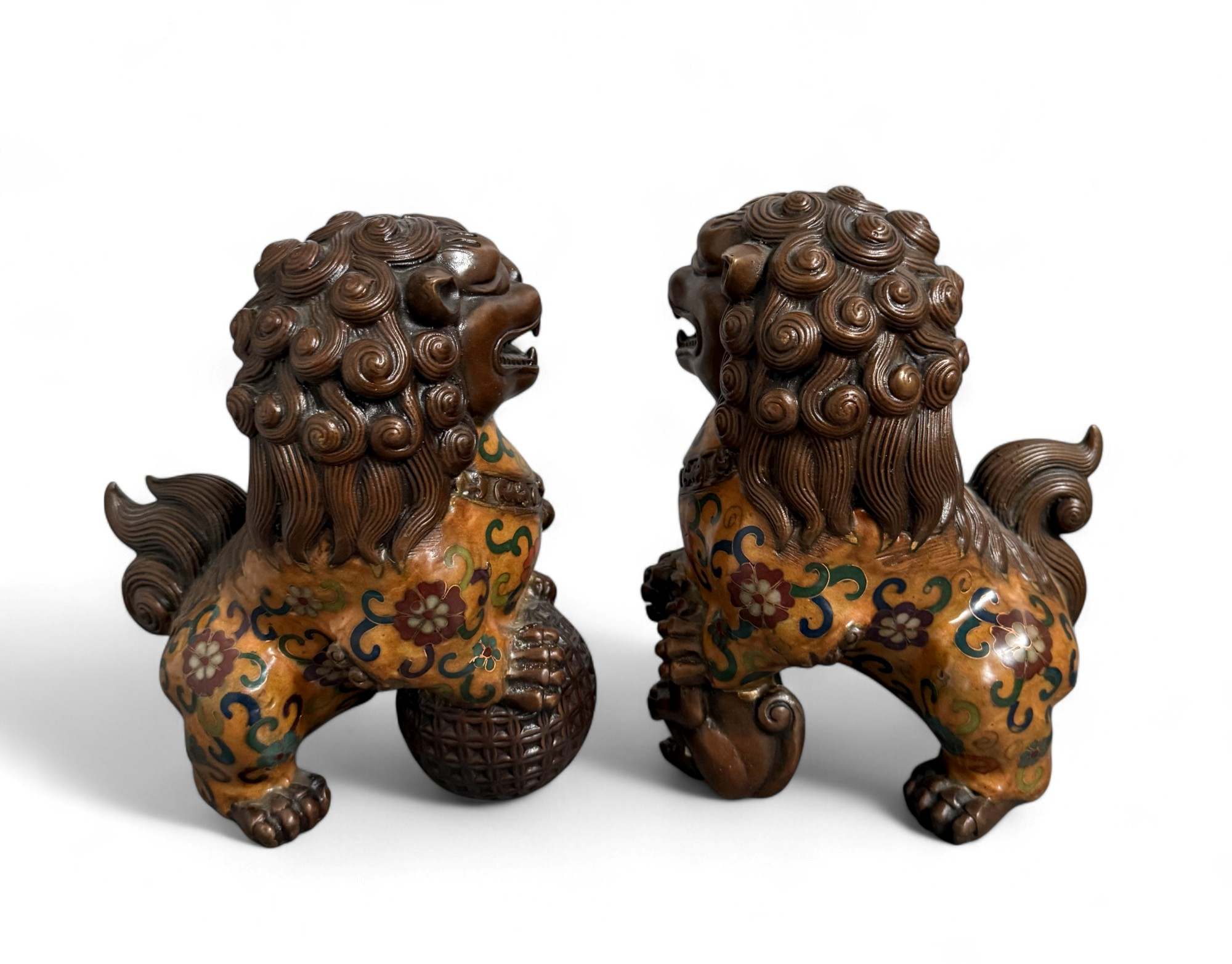 Chinesische Wächterlöwen Bronze Skulpturen Cloisonne Figuren