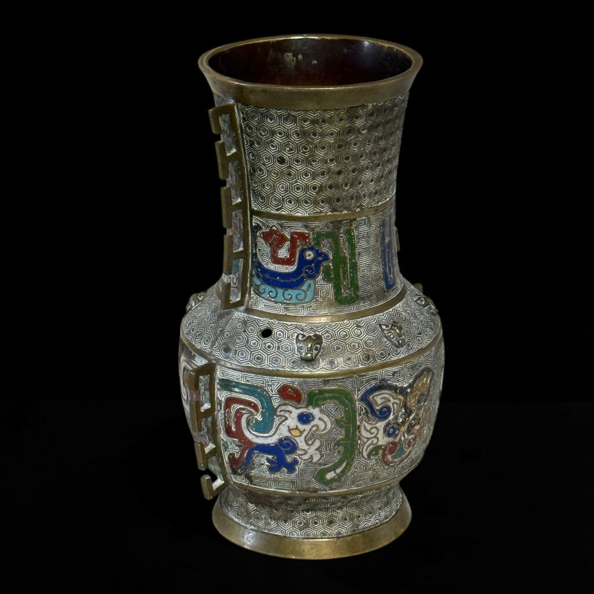 Cloisonné-Vase China Qing-Dynastie 19. Jh. Hu-Form Email mit Taotie-Masken