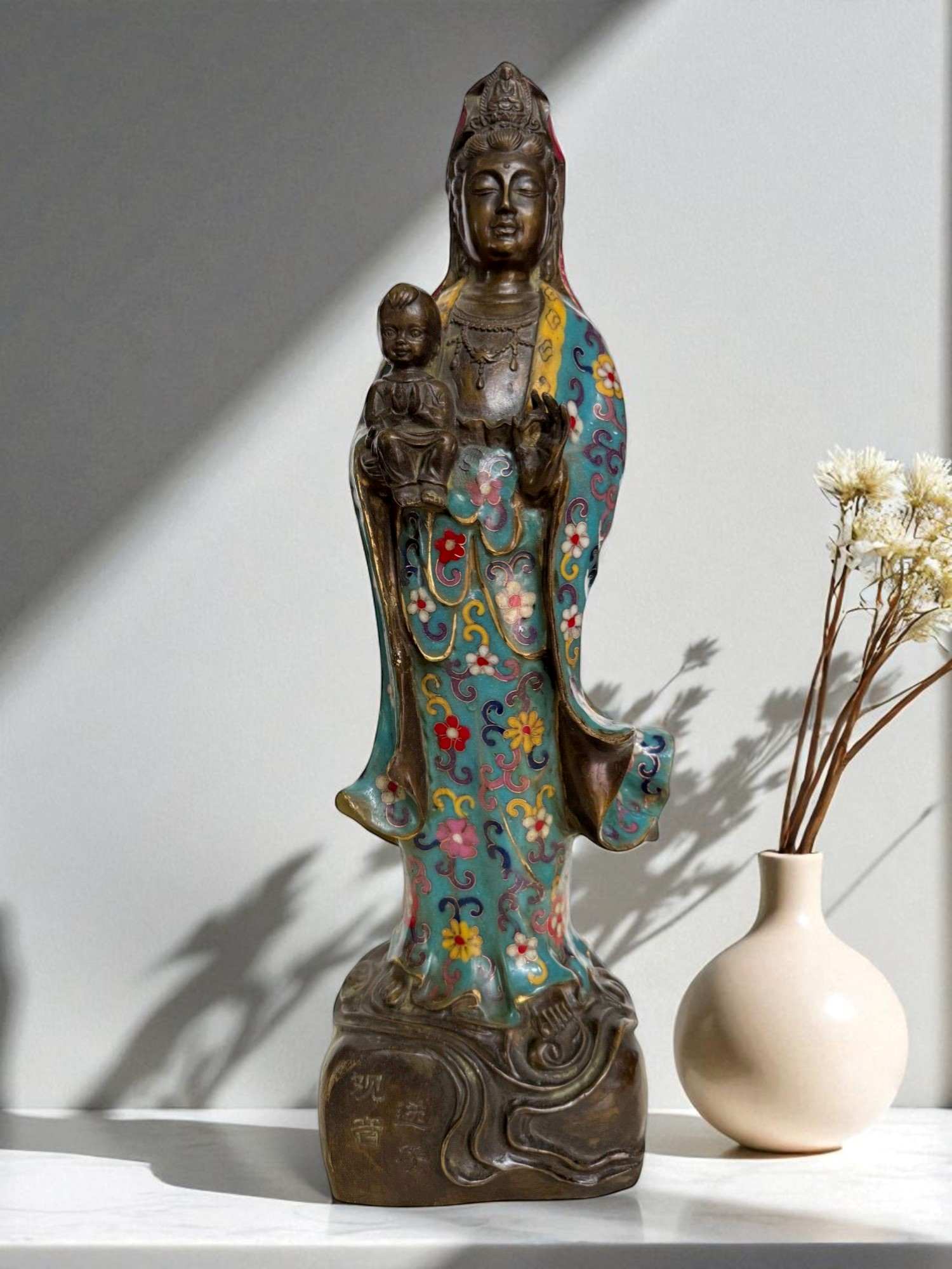 Guanyin Figur Cloisonne Bronze Bodhisattva Skulptur China Buddha