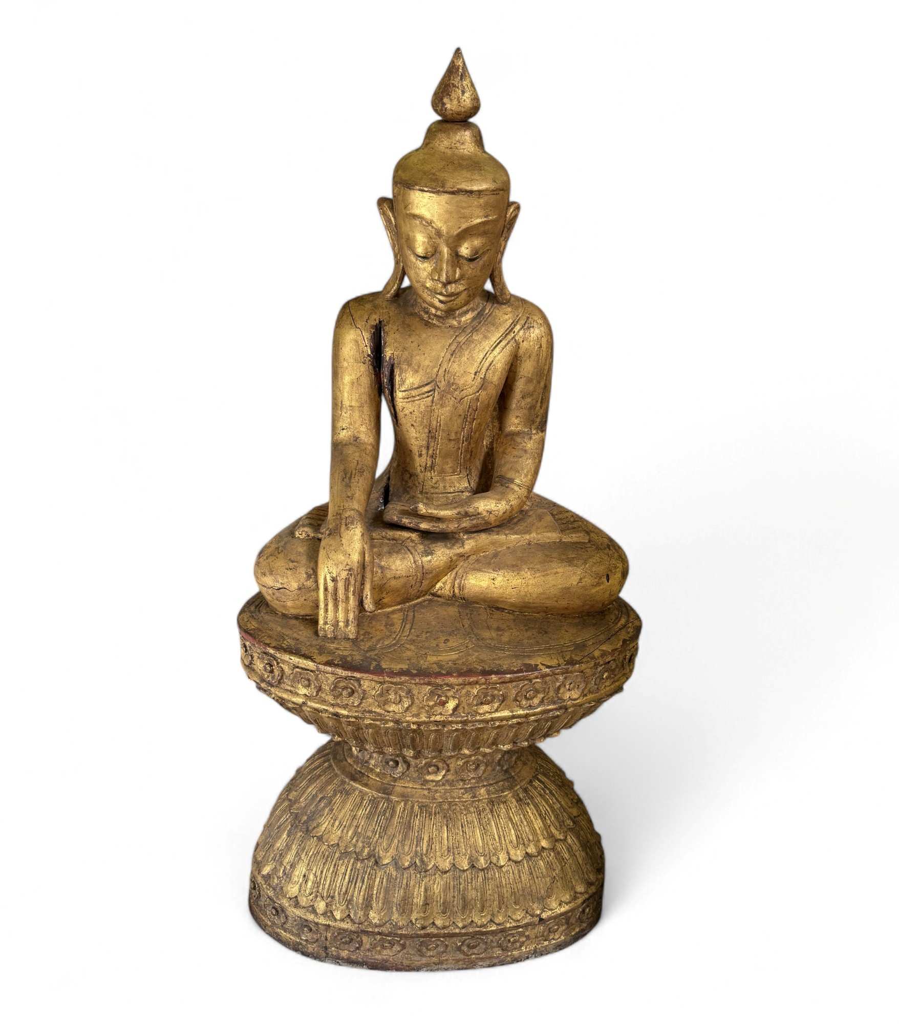 Alte Buddha Statue aus Burma Ava Stil - Teak Holz, 105 cm groß