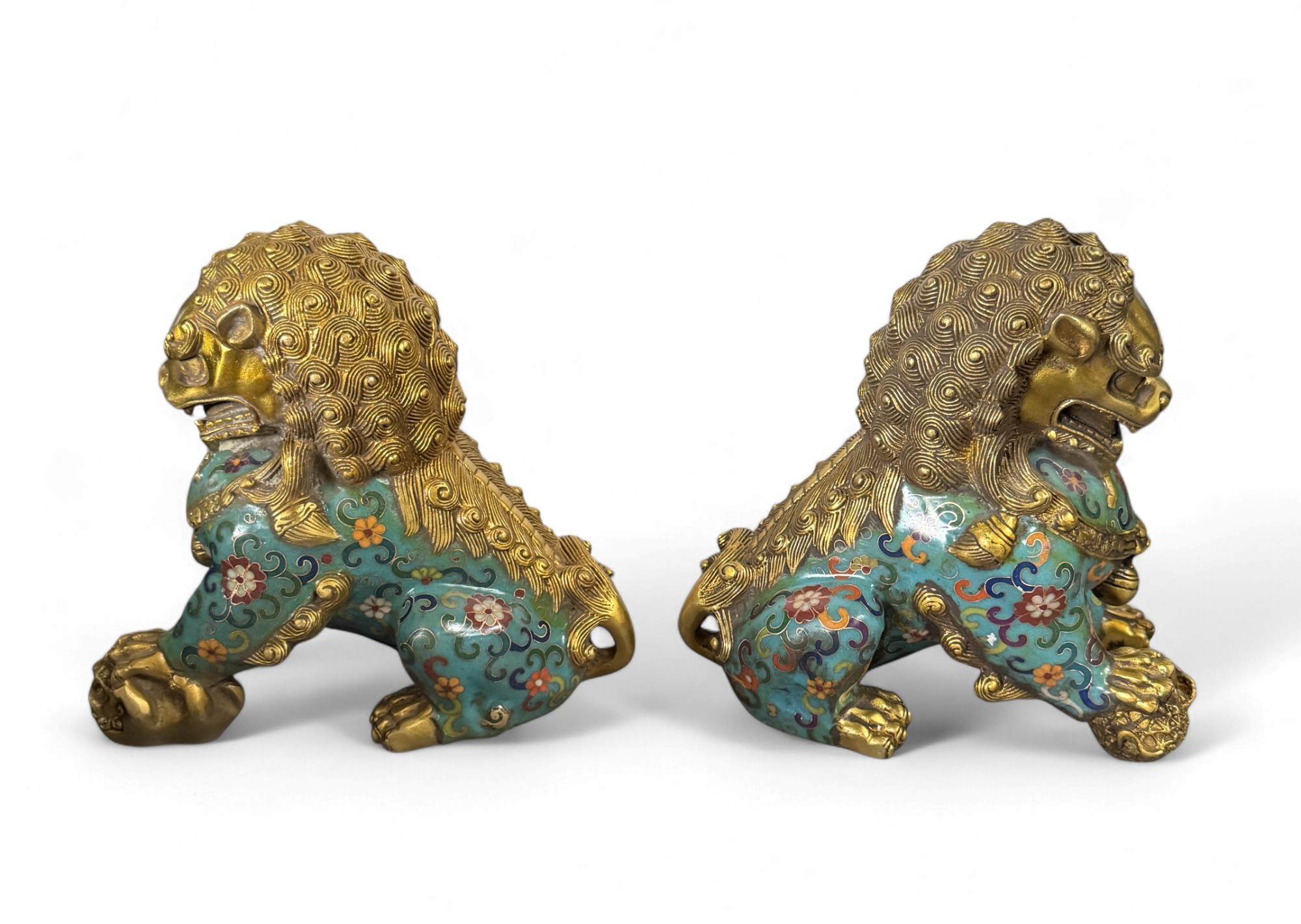 Chinesische Wächterlöwen Bronze Skulpturen Cloisonne Figuren