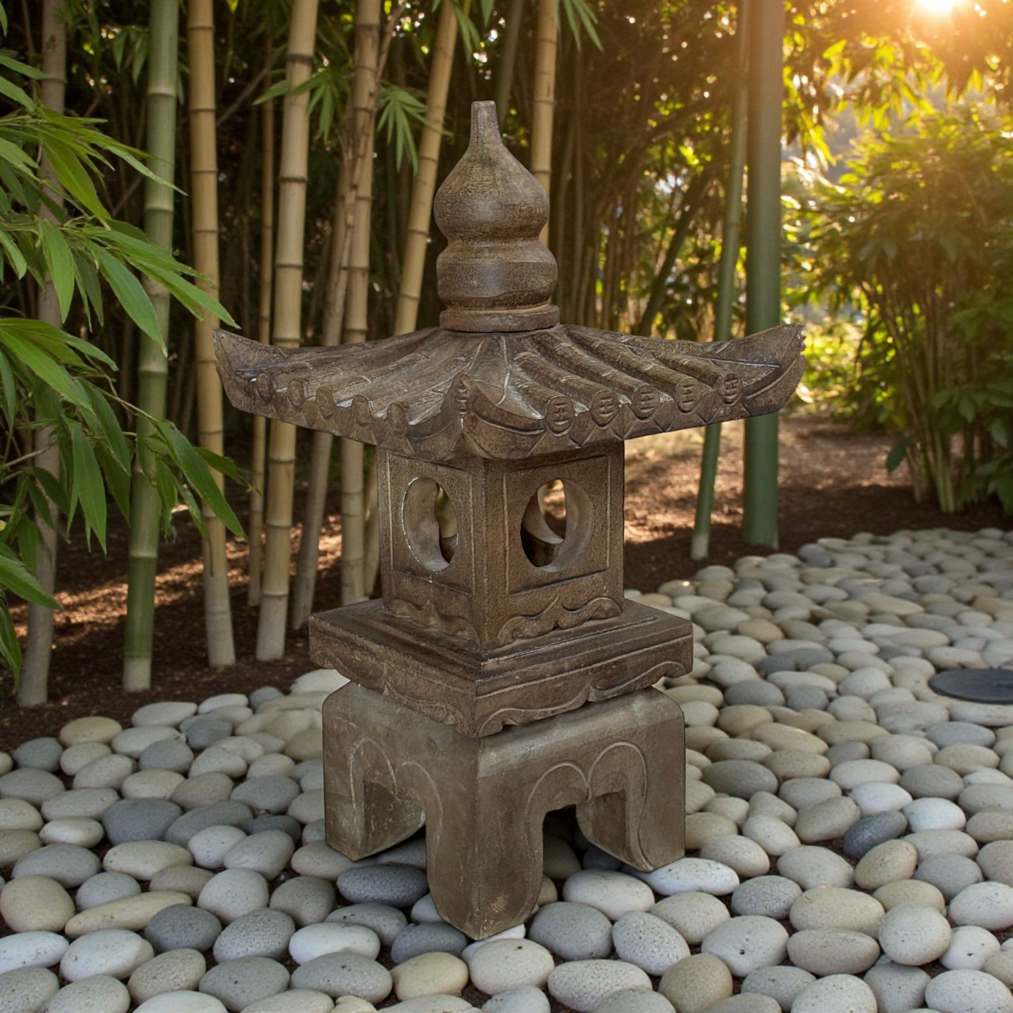 Chinesisches Geisterhaus - Steinlaterne aus Natur Stein - 65 cm