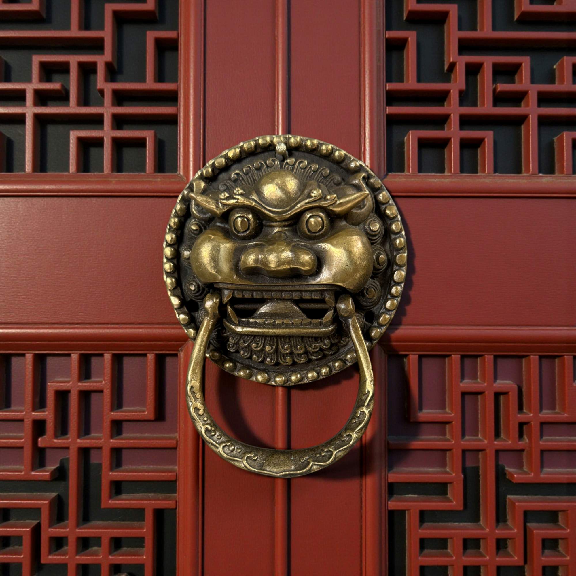 Türklopfer aus Bronze - Tempelwächter Löwe aus China