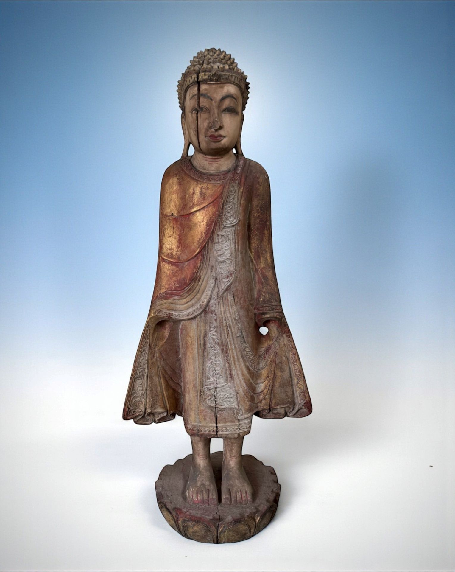 Stehender Buddha aus Burma – Teakholz Skulptur ca. 100 Jahre Stehender Buddha aus Burma – Teakholz Skulptur ca. 100 Jahre