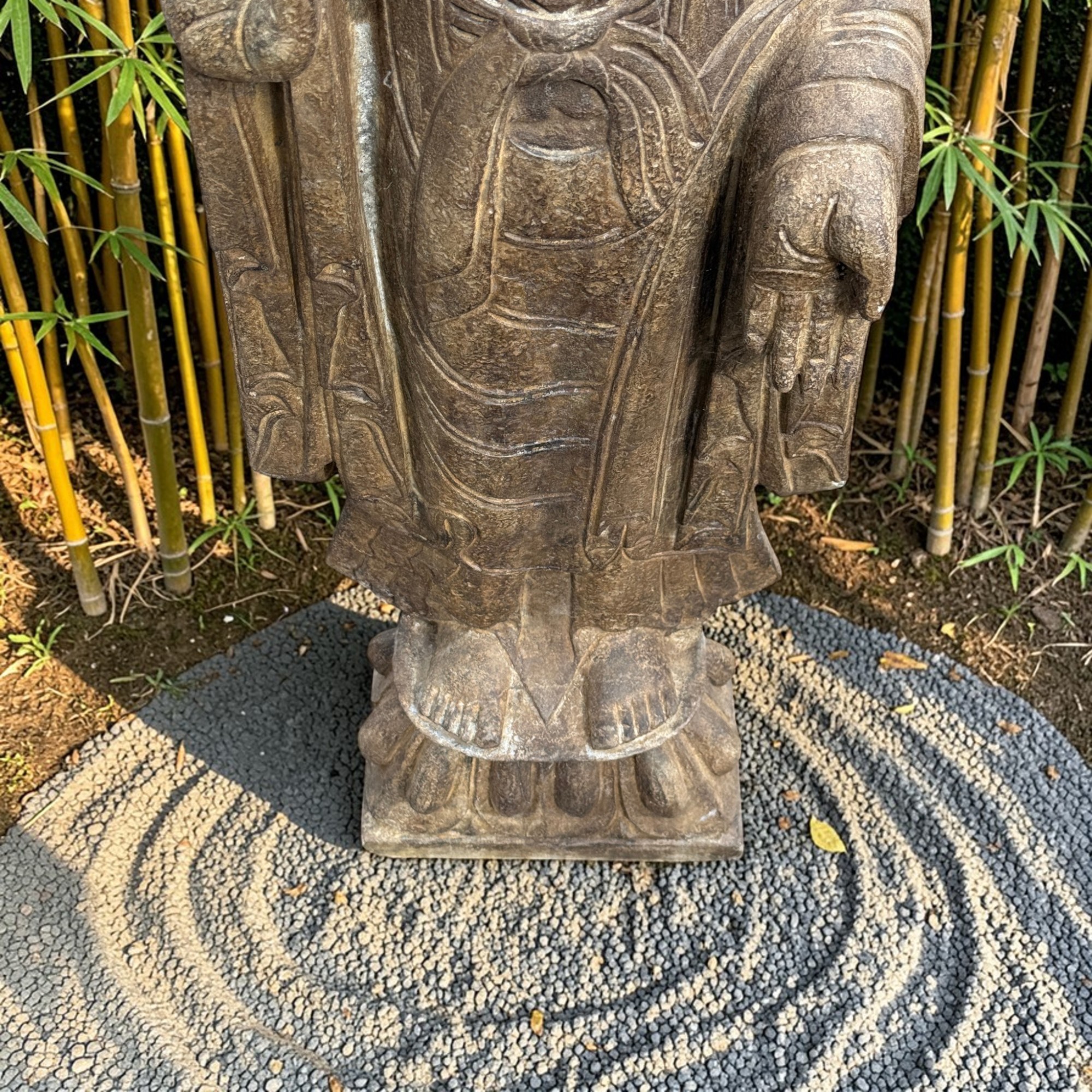 Garten Buddha Statue Naturstein Skulptur mit Aureole