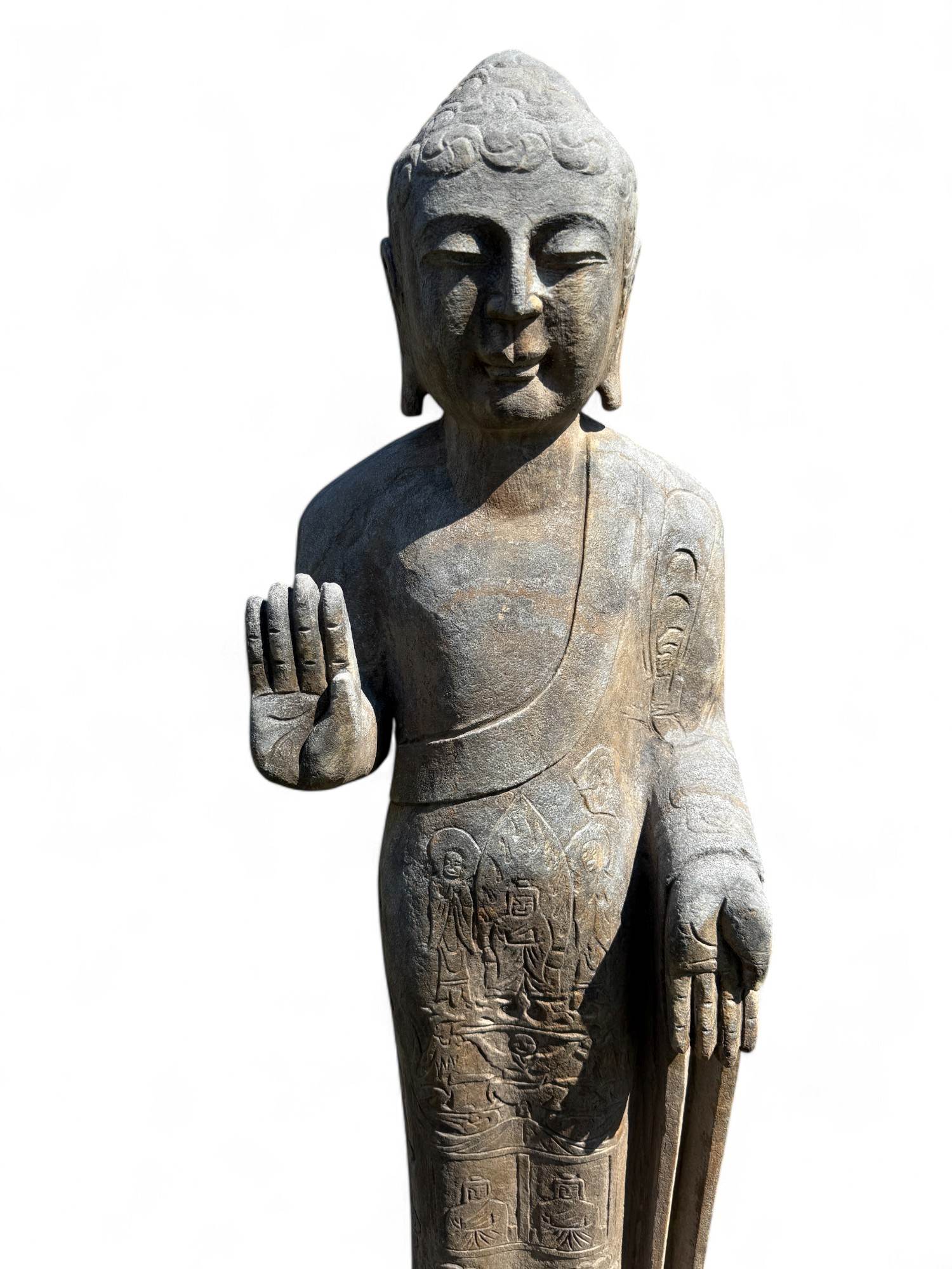 Garten Buddha Statue stehende Skulptur Schutz Geste 121 cm groß