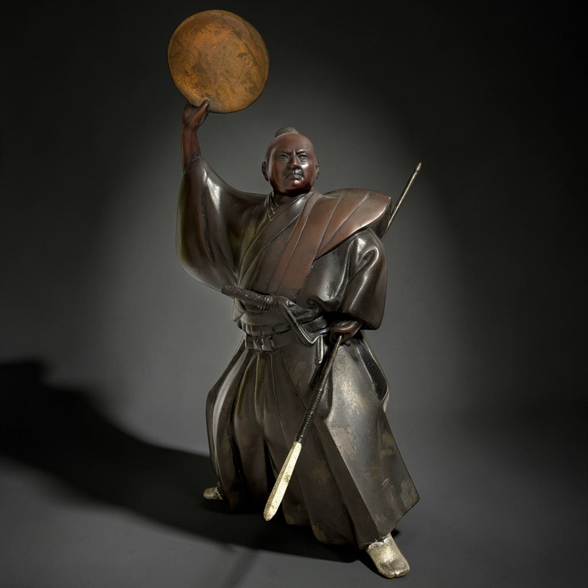 Alter Samurai Krieger Bronze Skulptur aus Japan