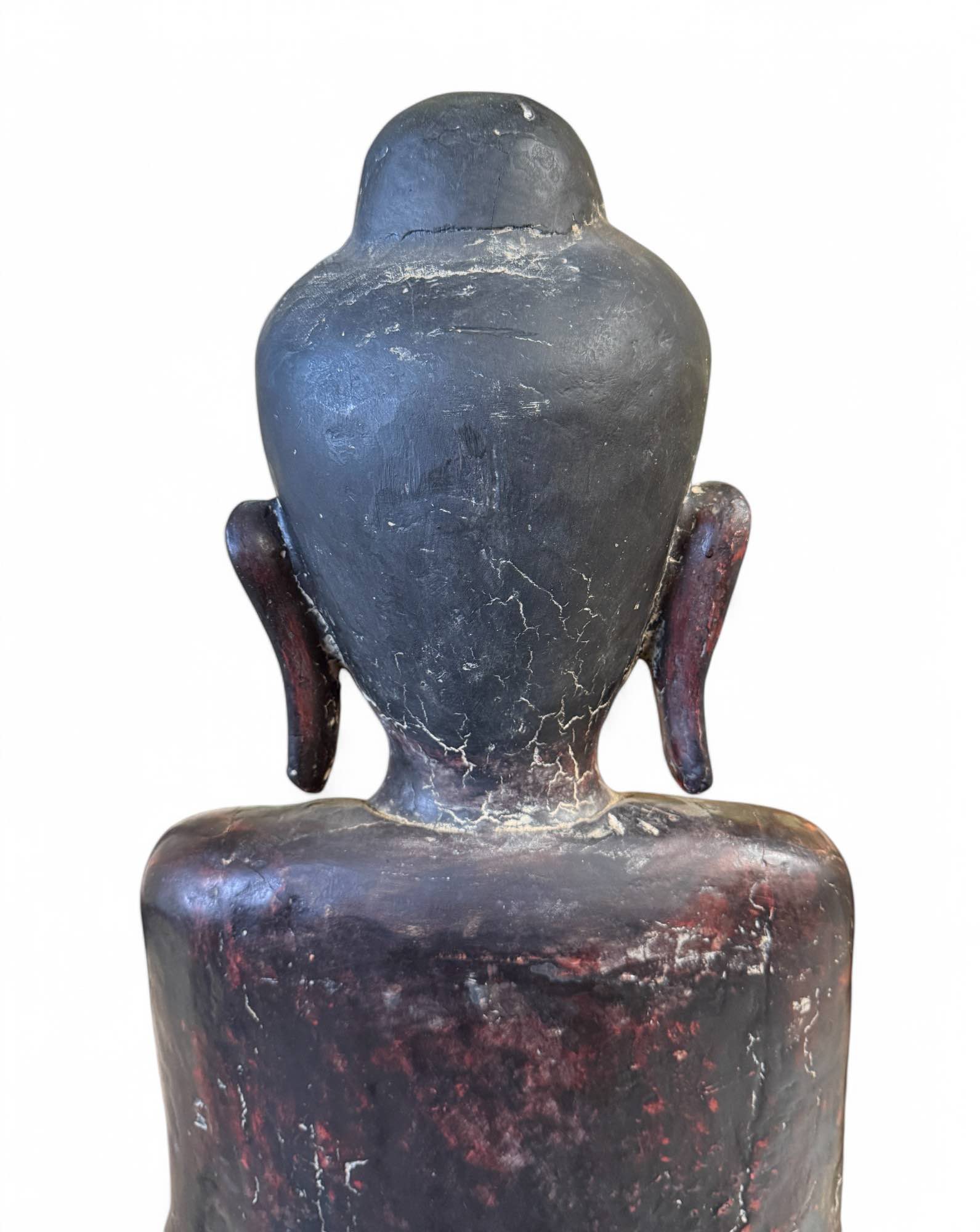 Birmanische Buddha Statue Teak Holz Skulptur Wunschgewährung