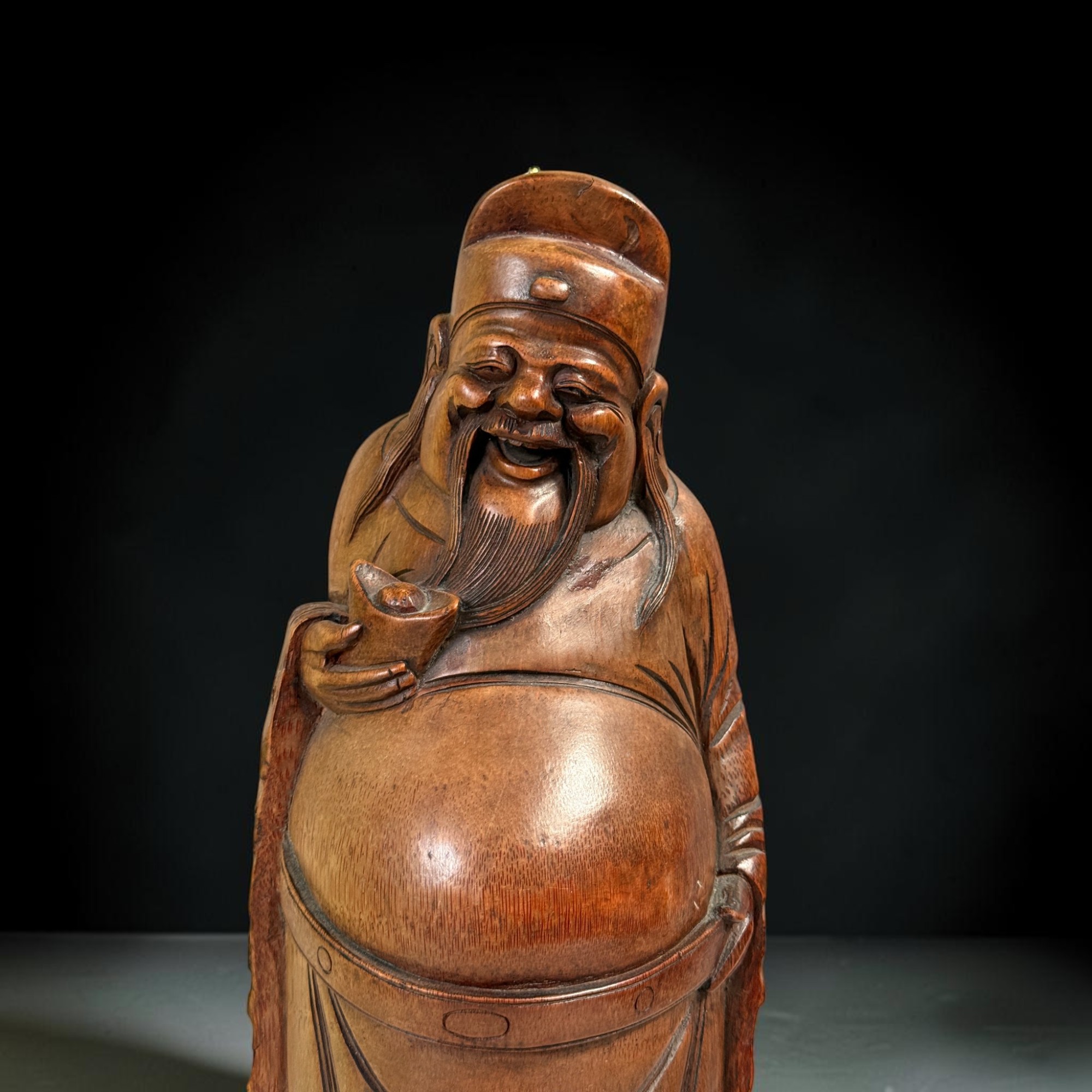 Alte Gott des Reichtums Figur aus Bambuswurzel 50cm