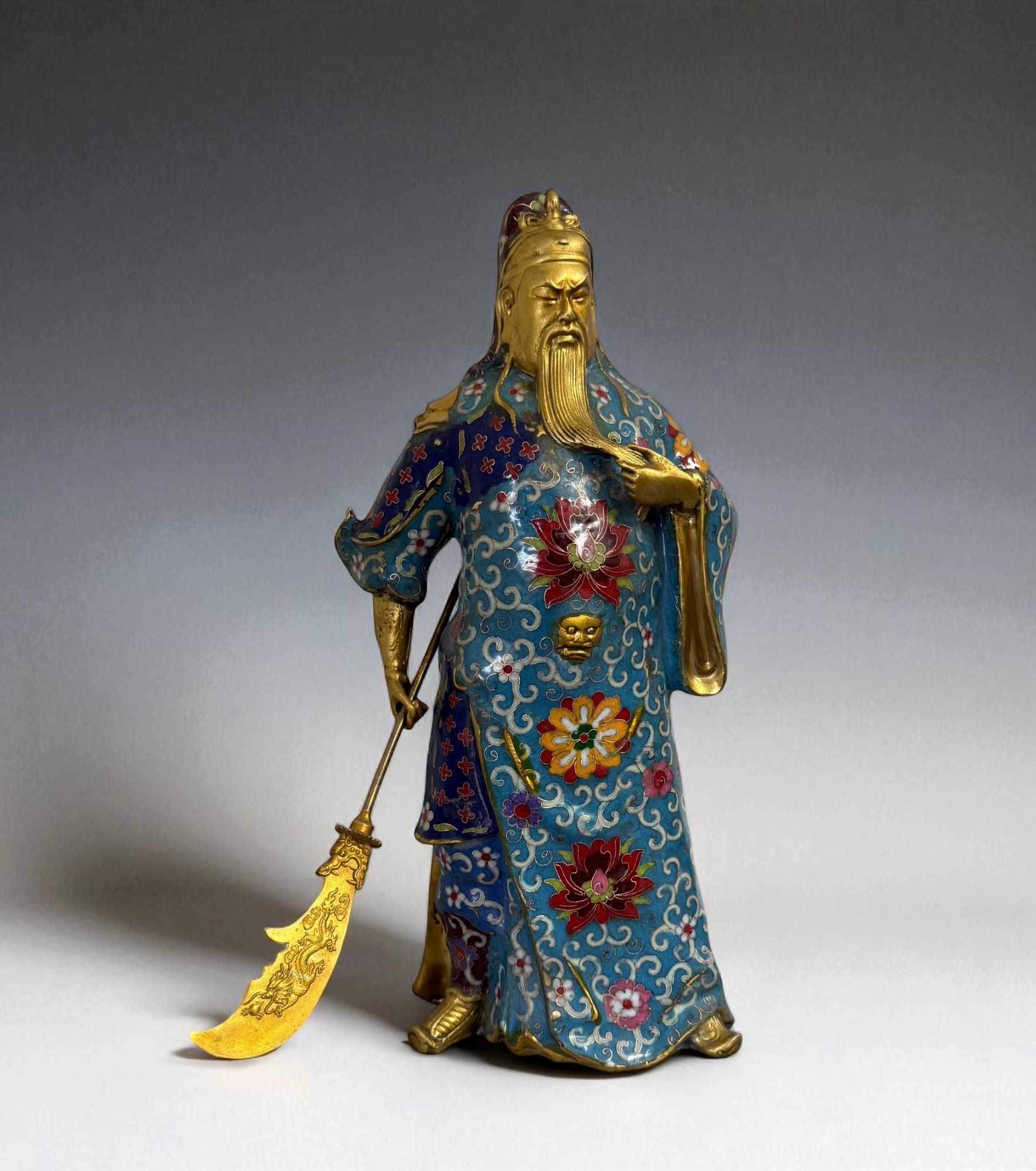 General Guan Yu China Bronze Krieger Figur Cloisonne Skulptur